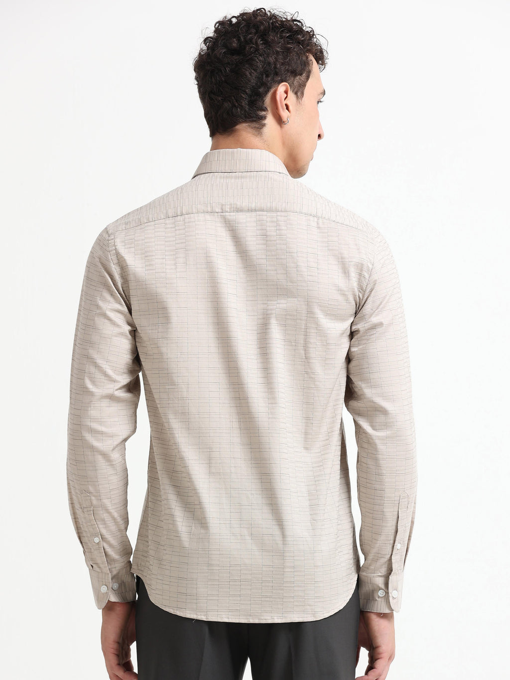 Sand Grid Windowpane Jacquard Shirt