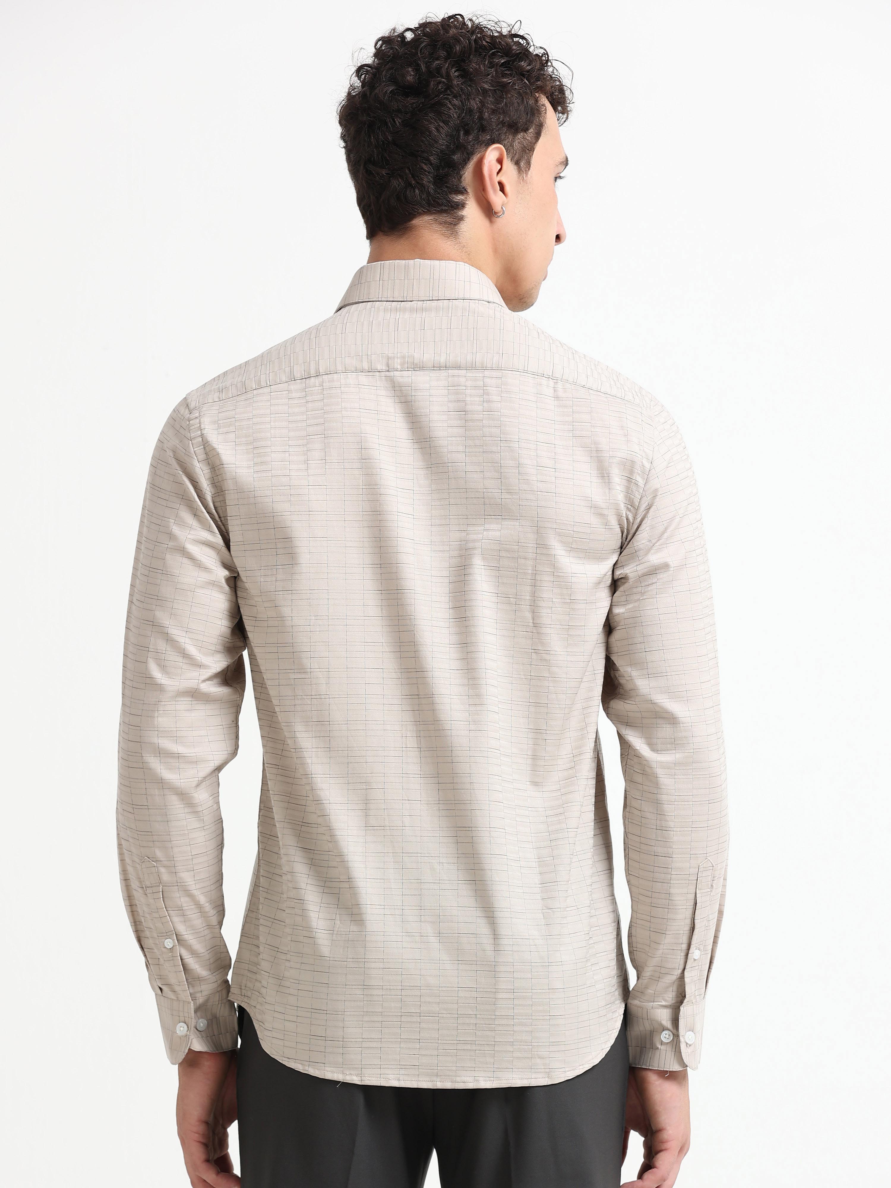 Sand Grid Windowpane Jacquard Shirt