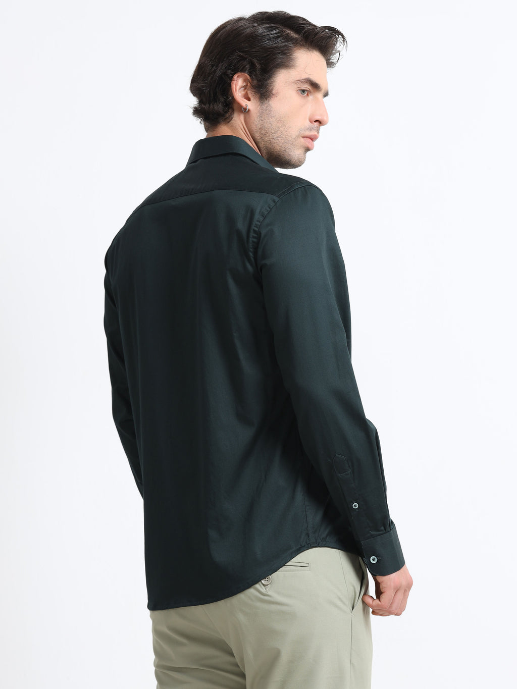 Noir Evergreen Cotton Satin Stretch Solid Shirt