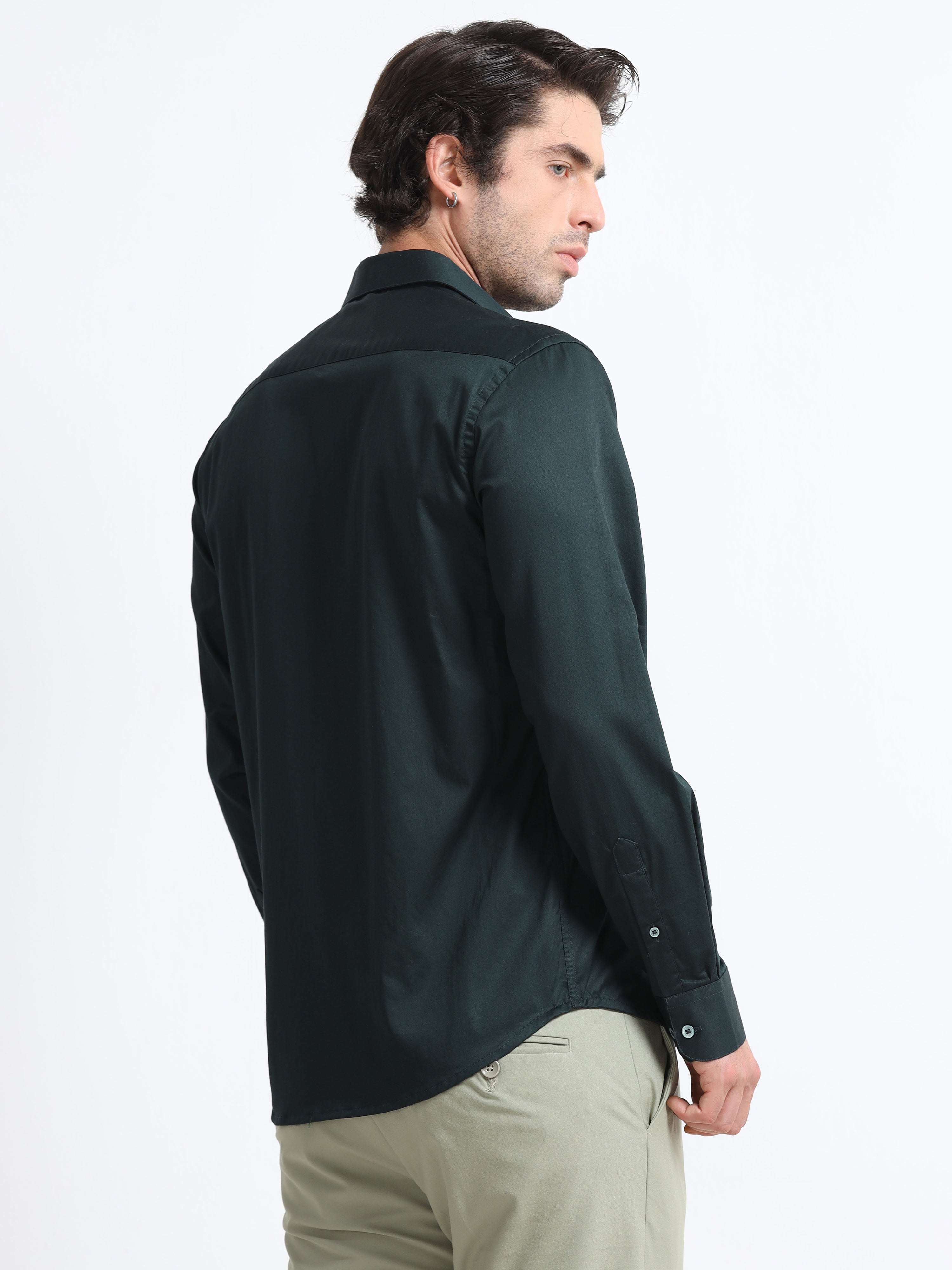Noir Evergreen Cotton Satin Stretch Solid Shirt