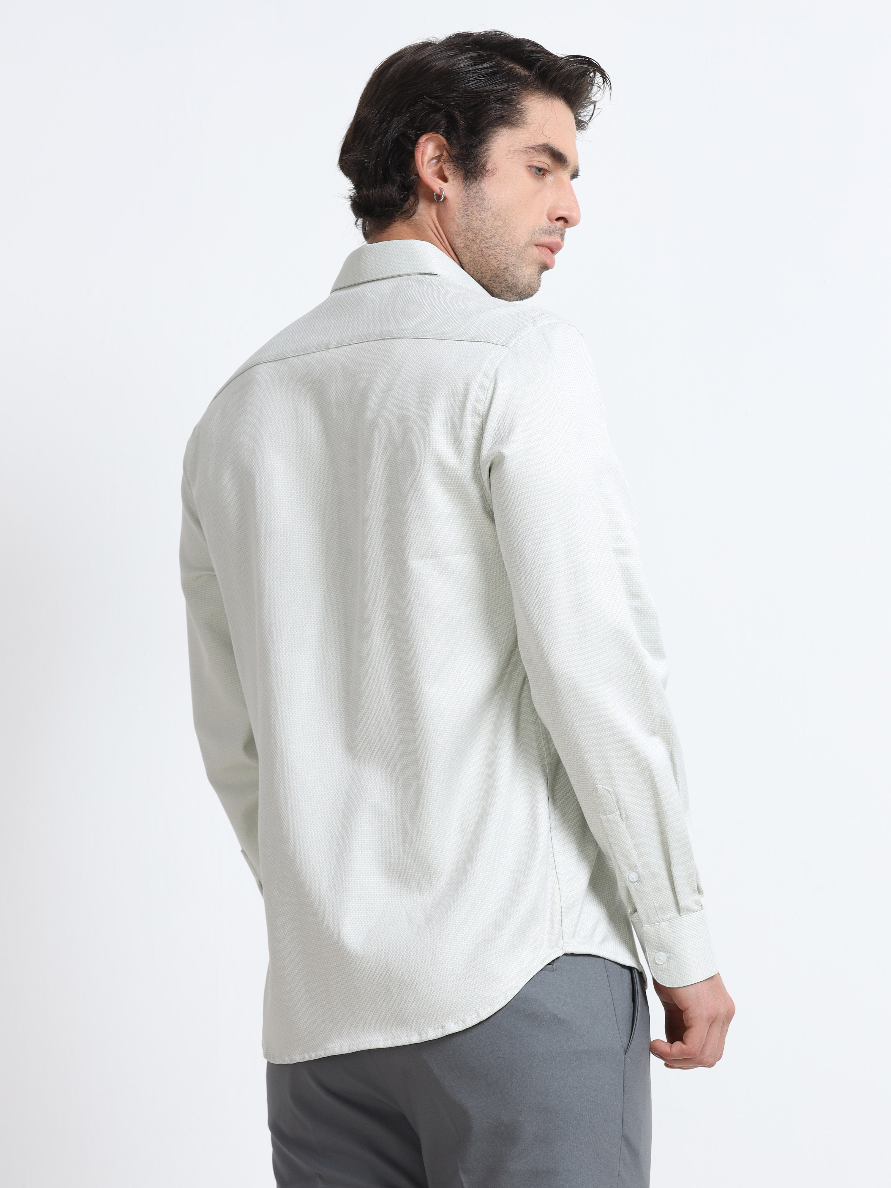 Men - Pista Green - Slim Fit - Textured Formal Shirt