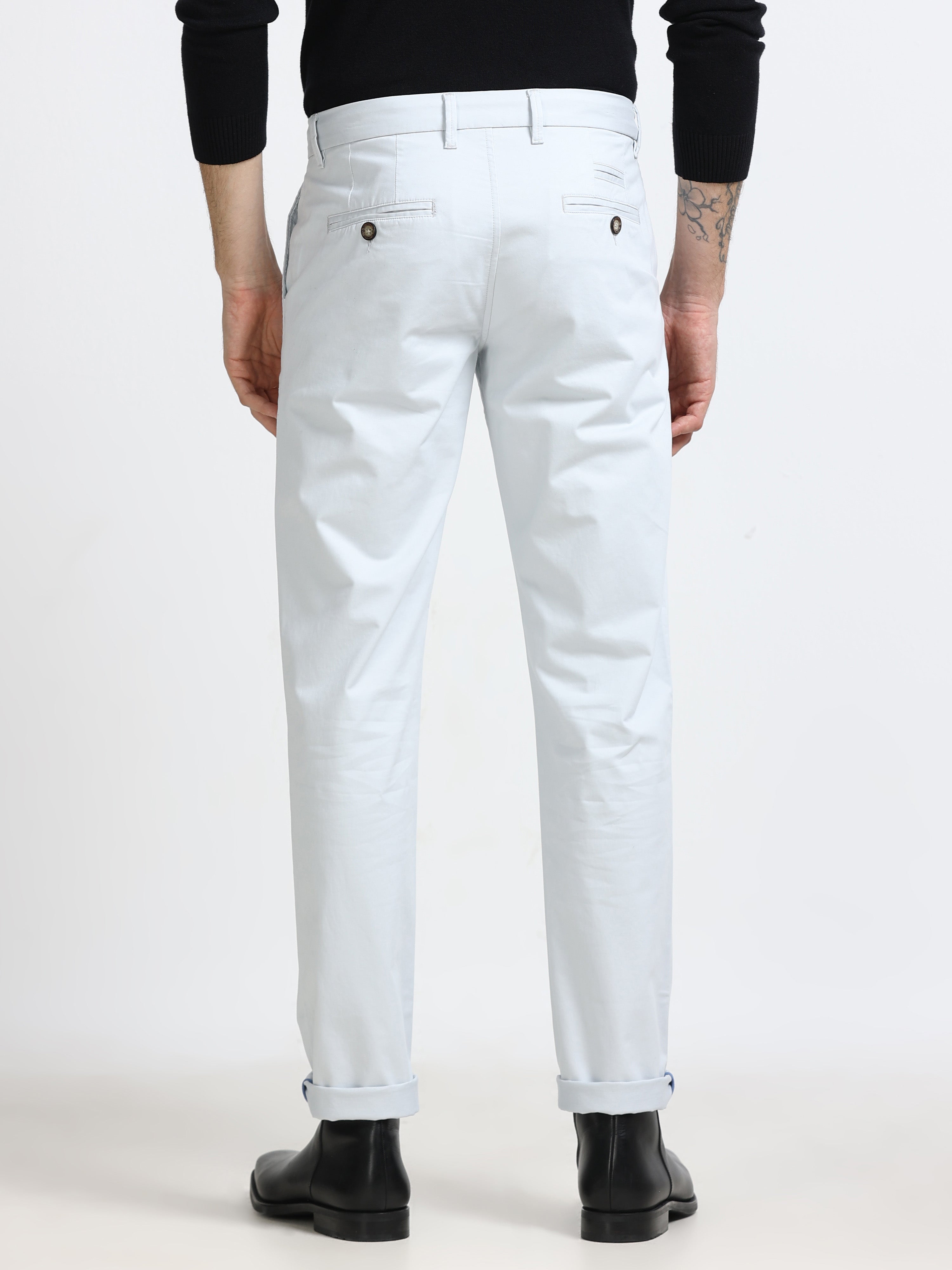 PEARL GREY CONVERSE COTTON LYCRA STRECTH TROUSERS