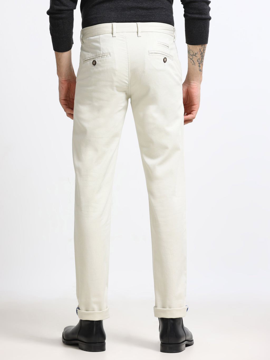 ECRU DOBBIES COTTON LYCRA BLEND TROUSER