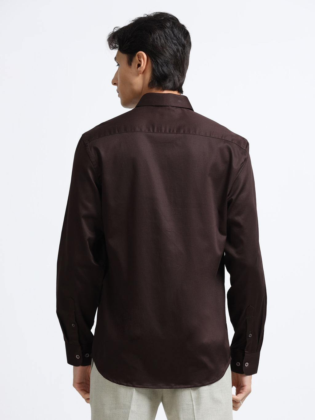 Roasted Bean Cotton Satin Stretch Solid Shirt