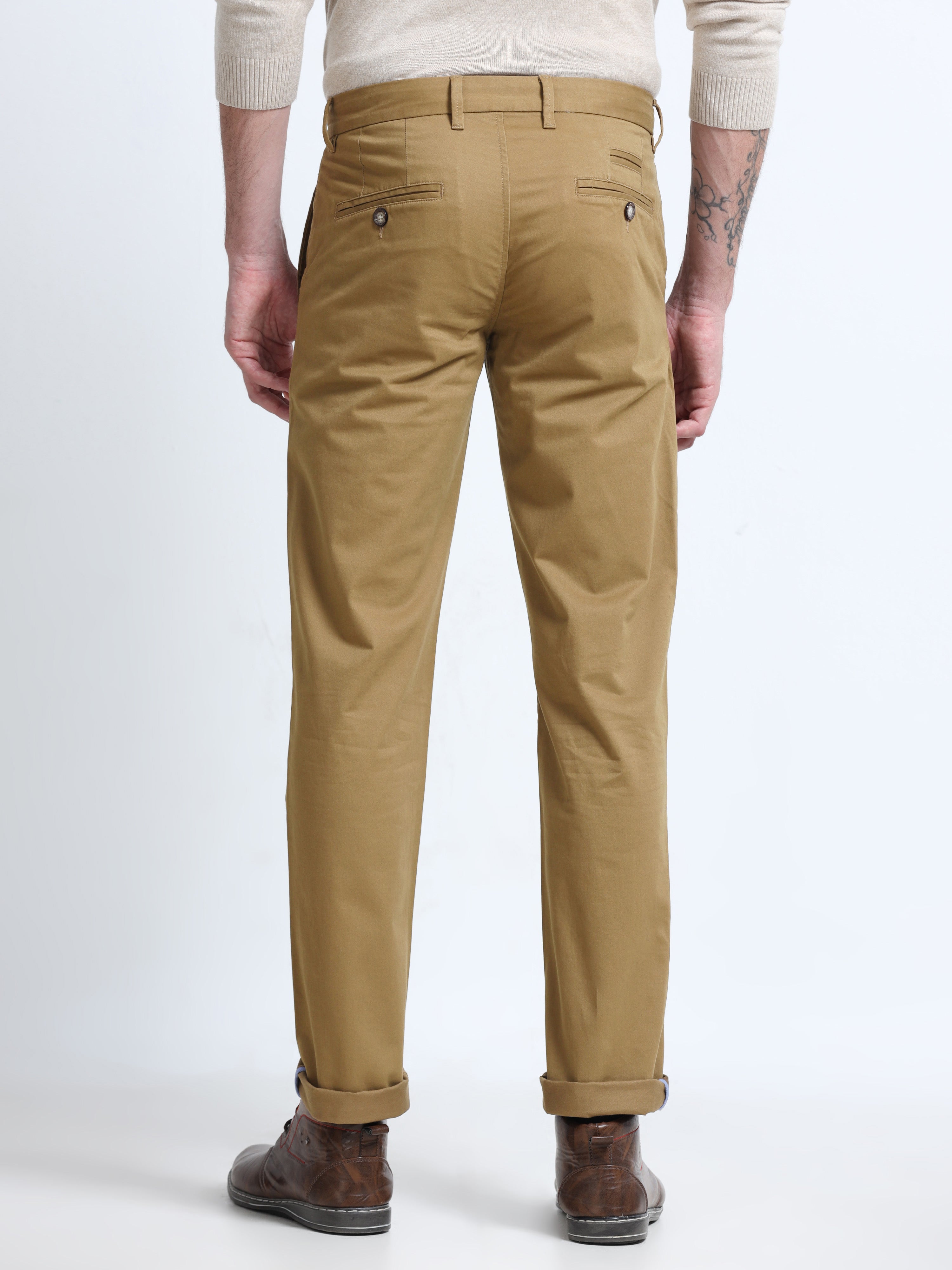 CAMEL BROWN CONVERSE COTTON LYCRA STRECTH TROUSERS