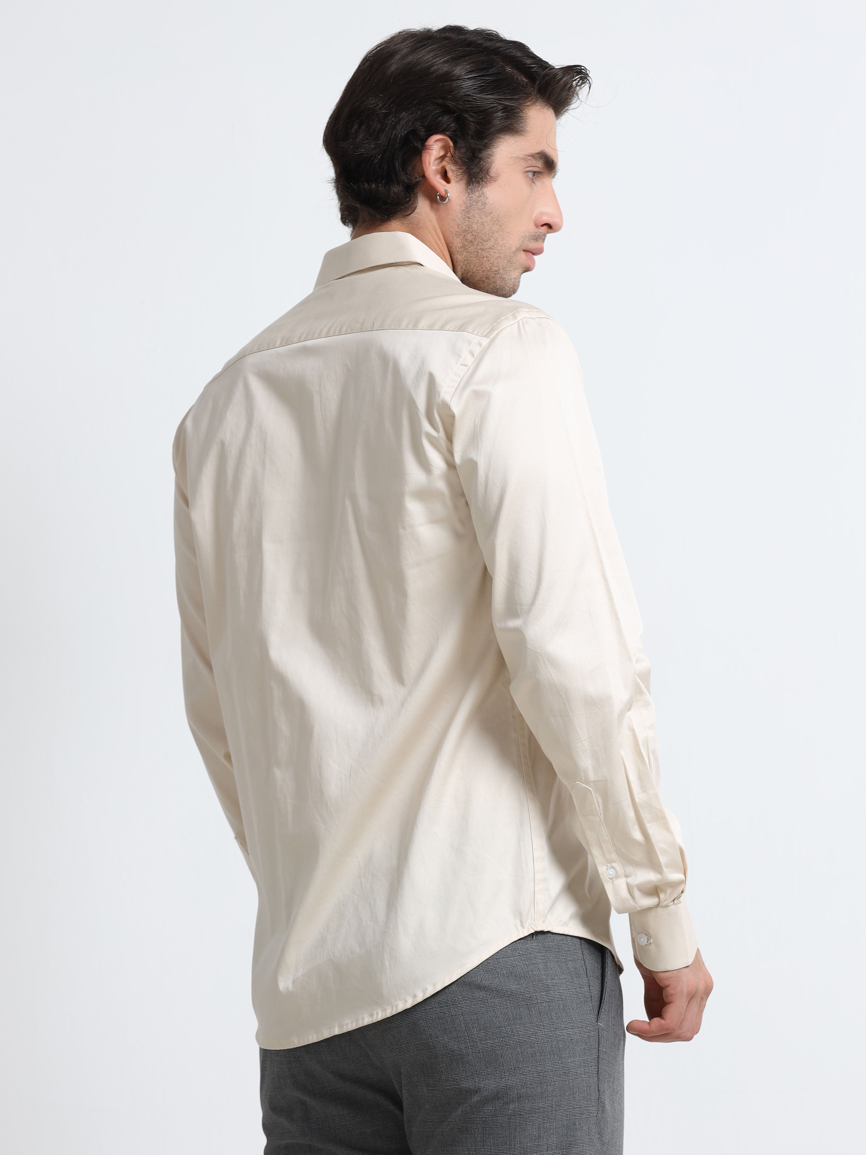 Champagne Luster Cotton Satin Stretch Solid Shirt