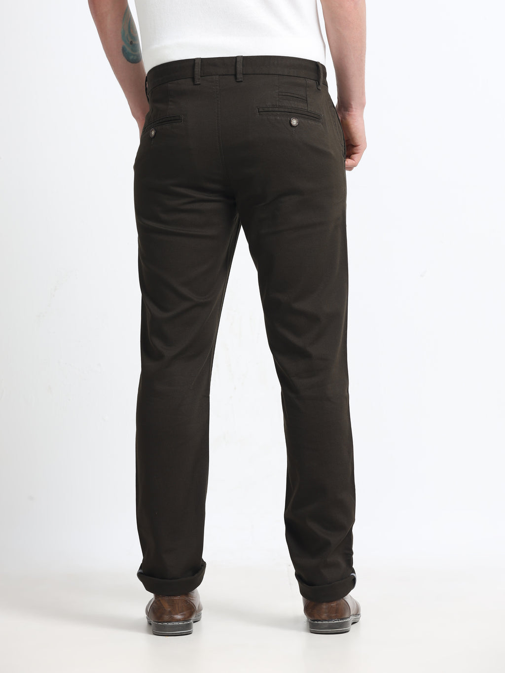 DARK OLIVE DOBBIES COTTON LYCRA BLEND TROUSER