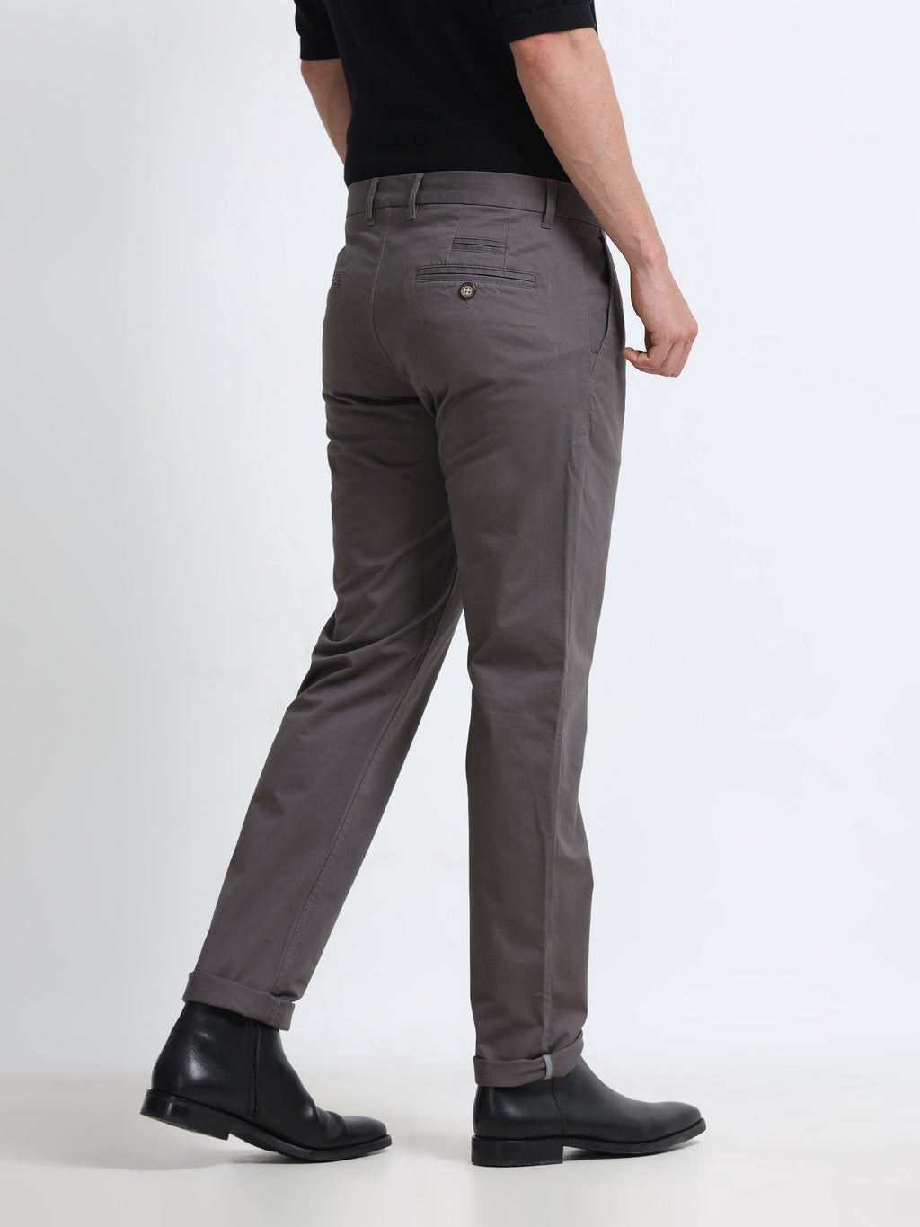 CEMENT GREY CONVERSE COTTON LYCRA STRECTH TROUSERS