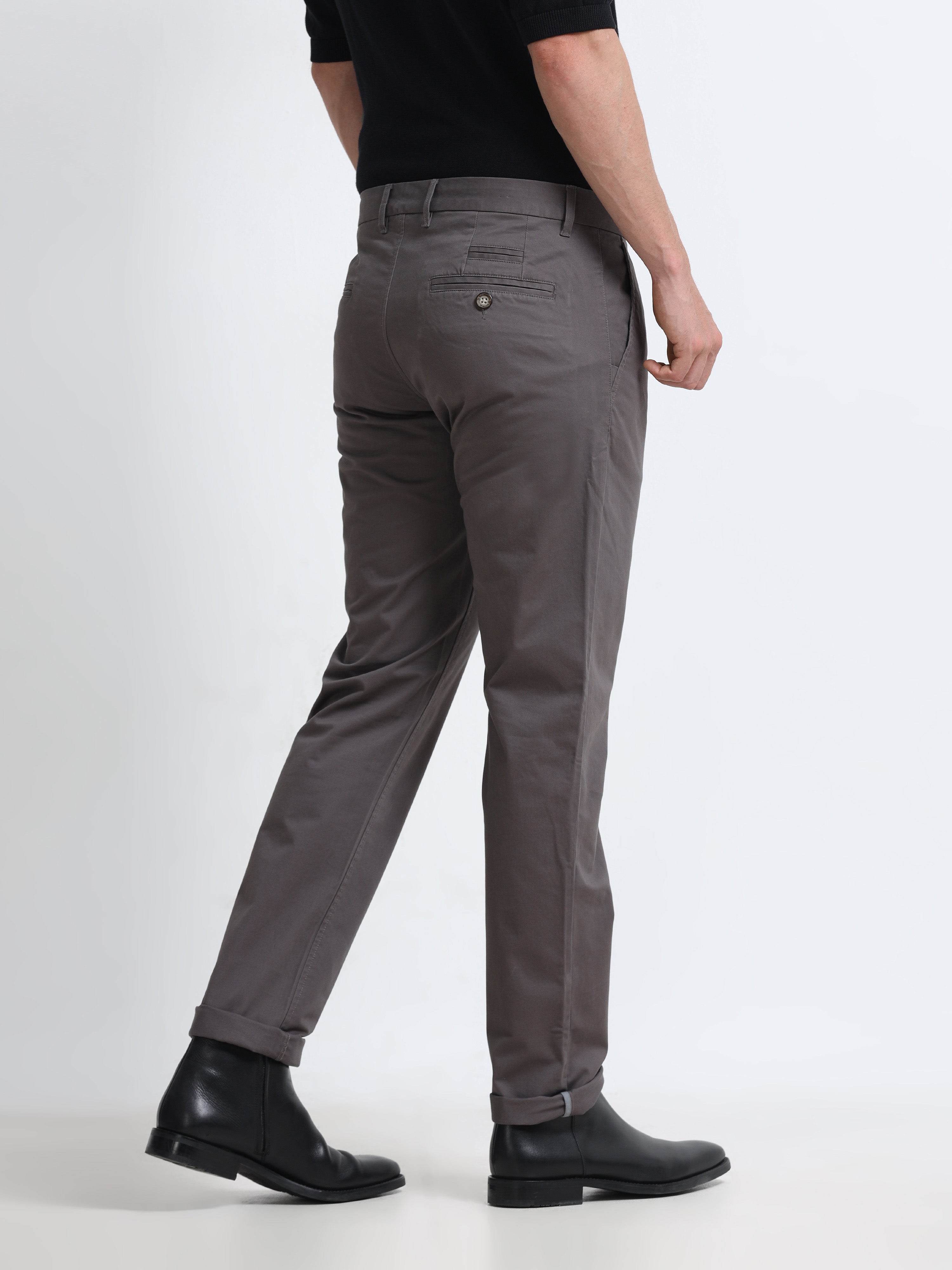 CEMENT GREY CONVERSE COTTON LYCRA STRECTH TROUSERS