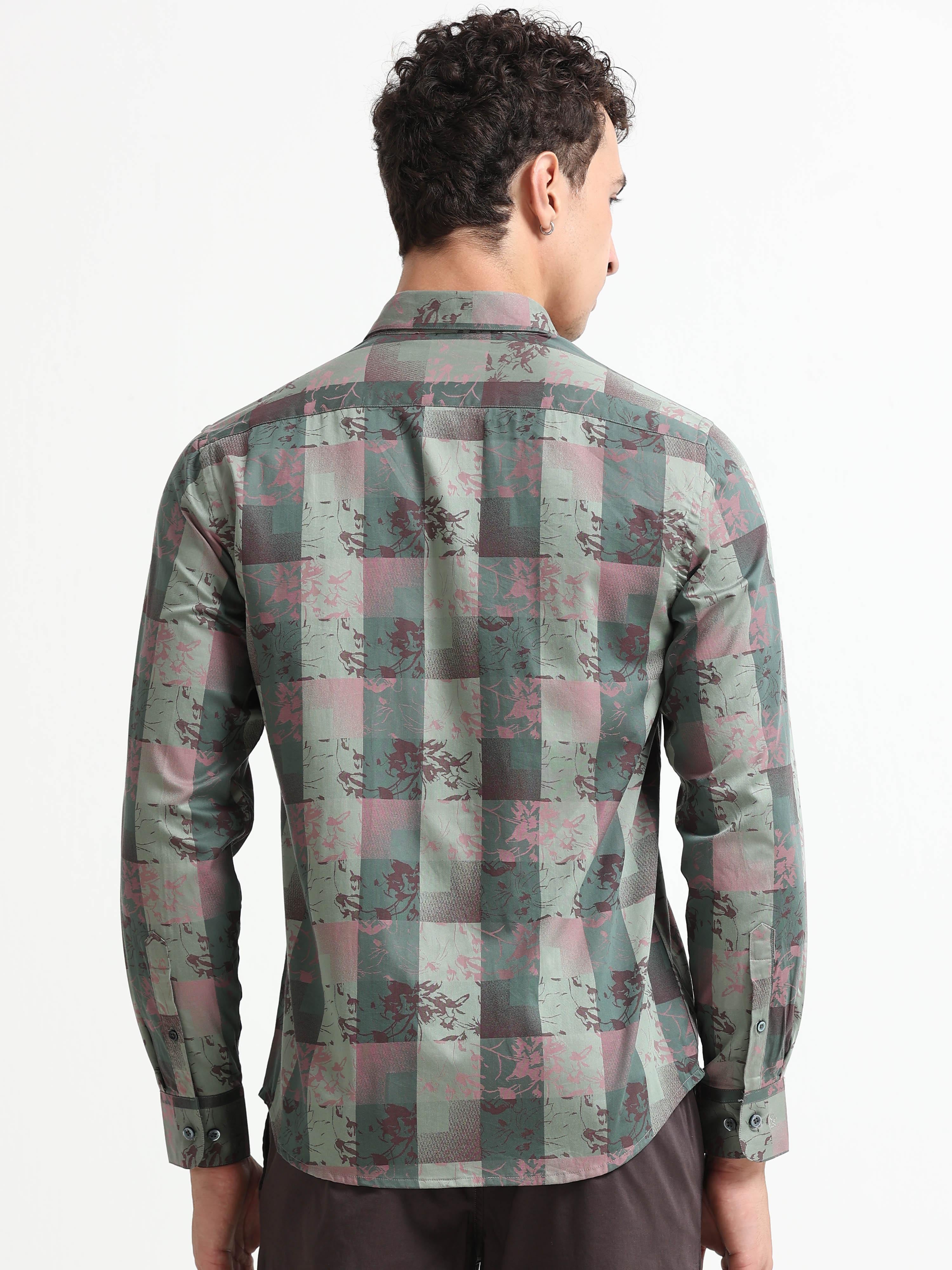 Abstract Forest Jacquard Check Shirt