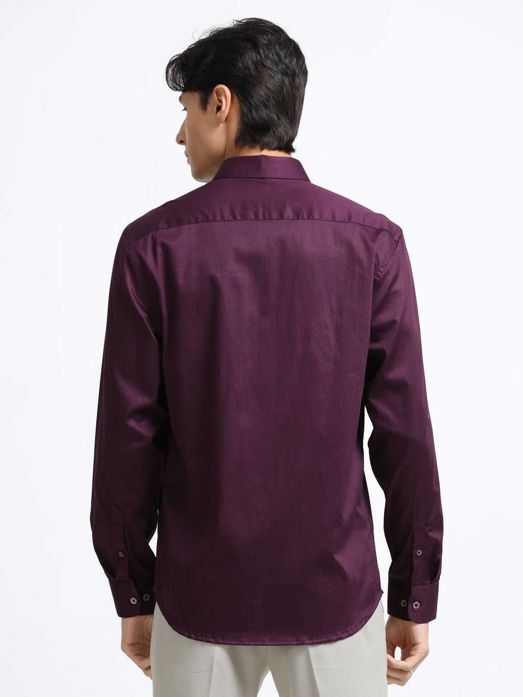 Mignight Wine Cotton Satin Stretch Solid Shirt