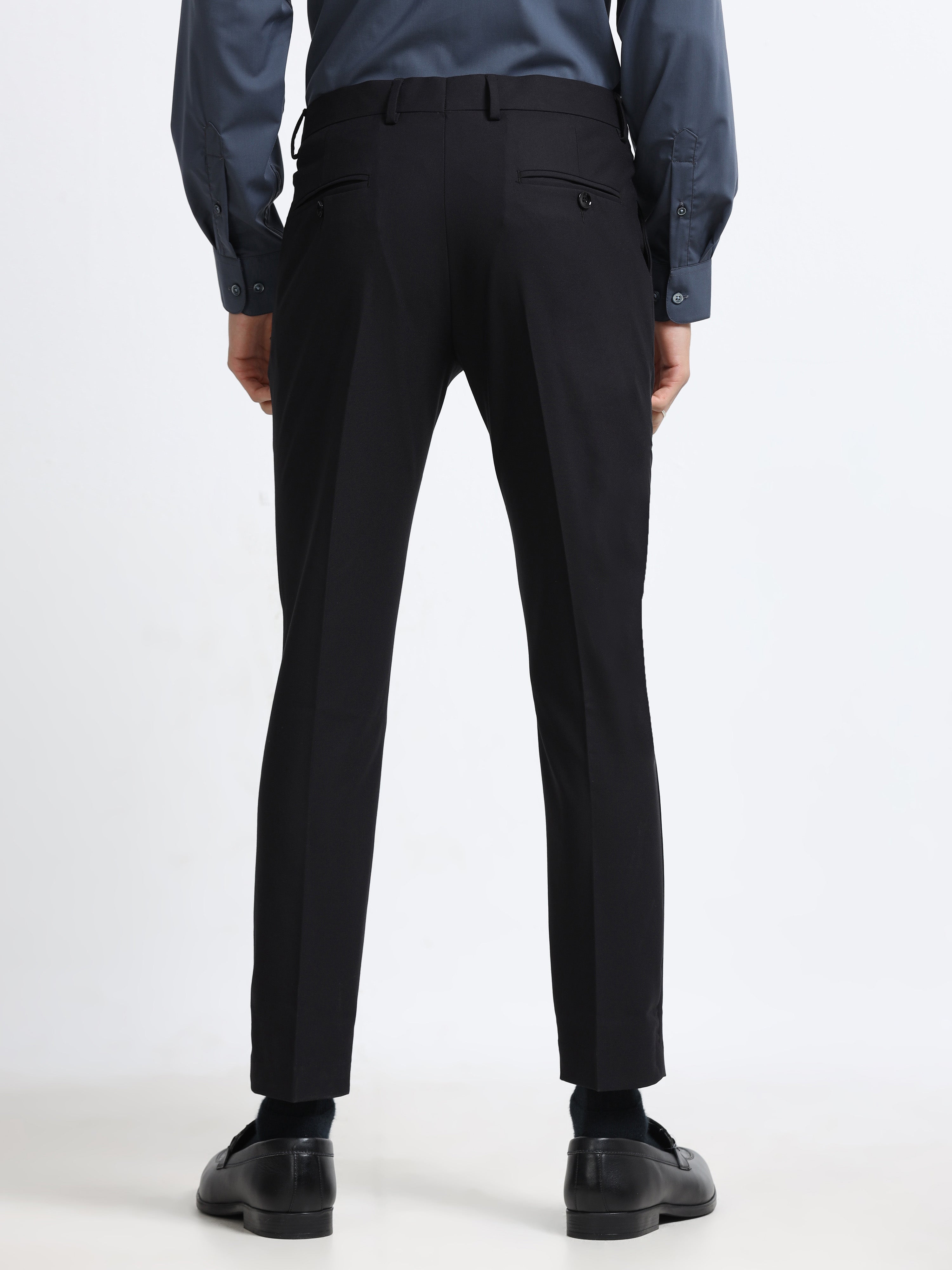 BLACK 4 WAY STRETCH VISCOSE BLEND FORMAL PANT