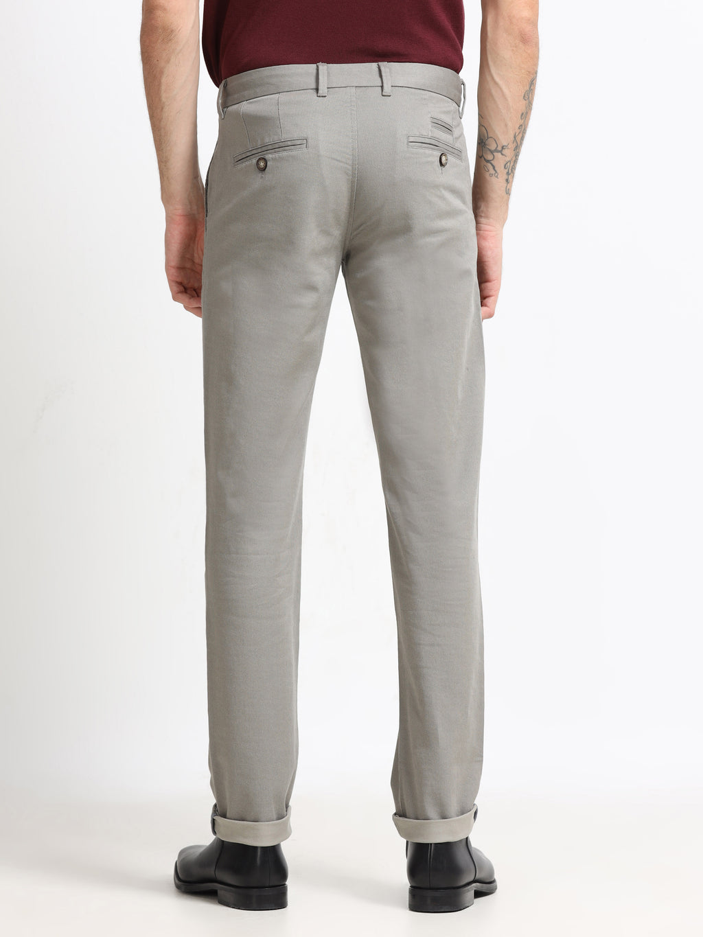 TAUPE DOBBIES COTTON LYCRA BLEND TROUSER