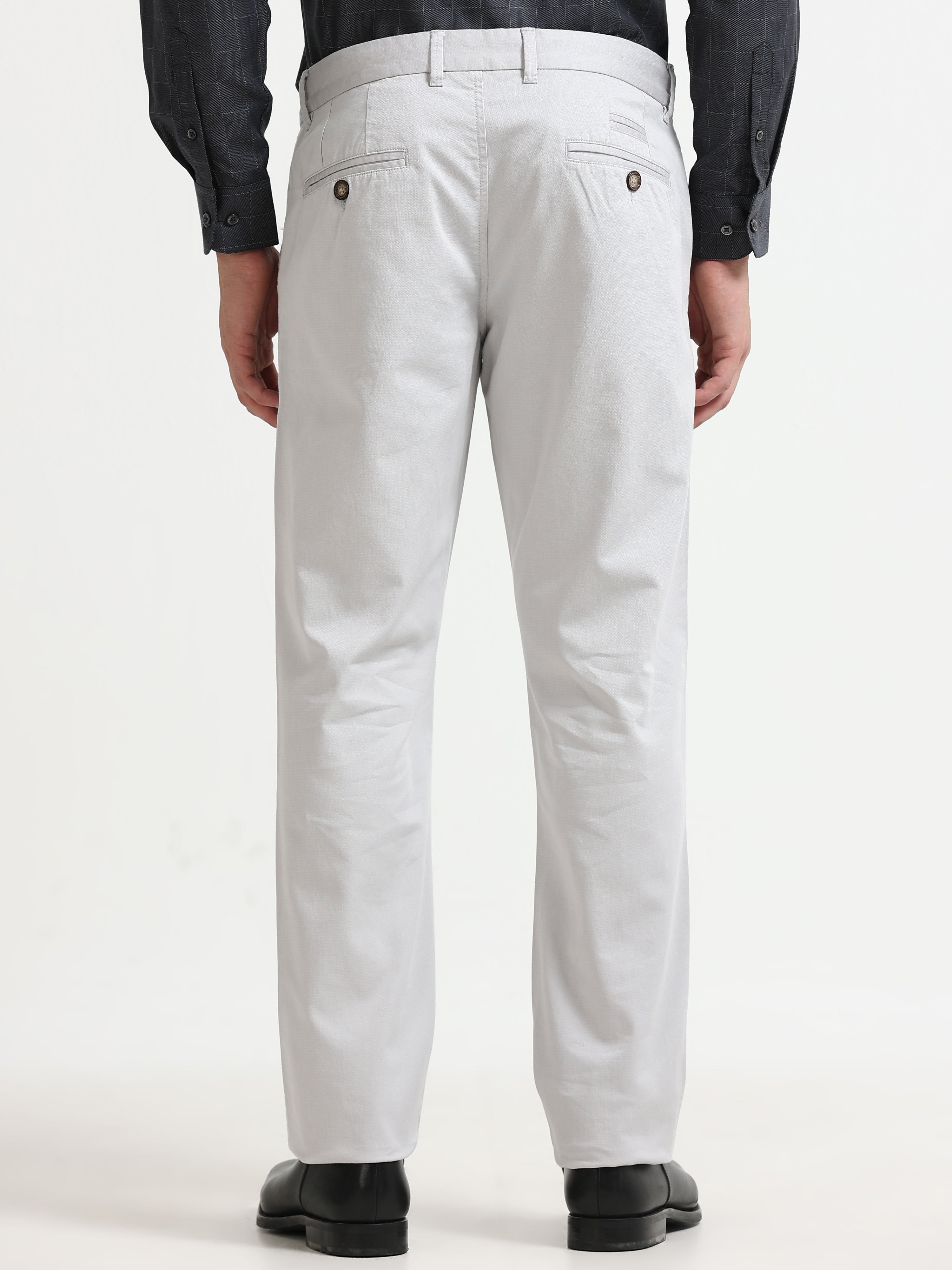 LIGHT GREY DOBBIES COTTON LYCRA BLEND TROUSER