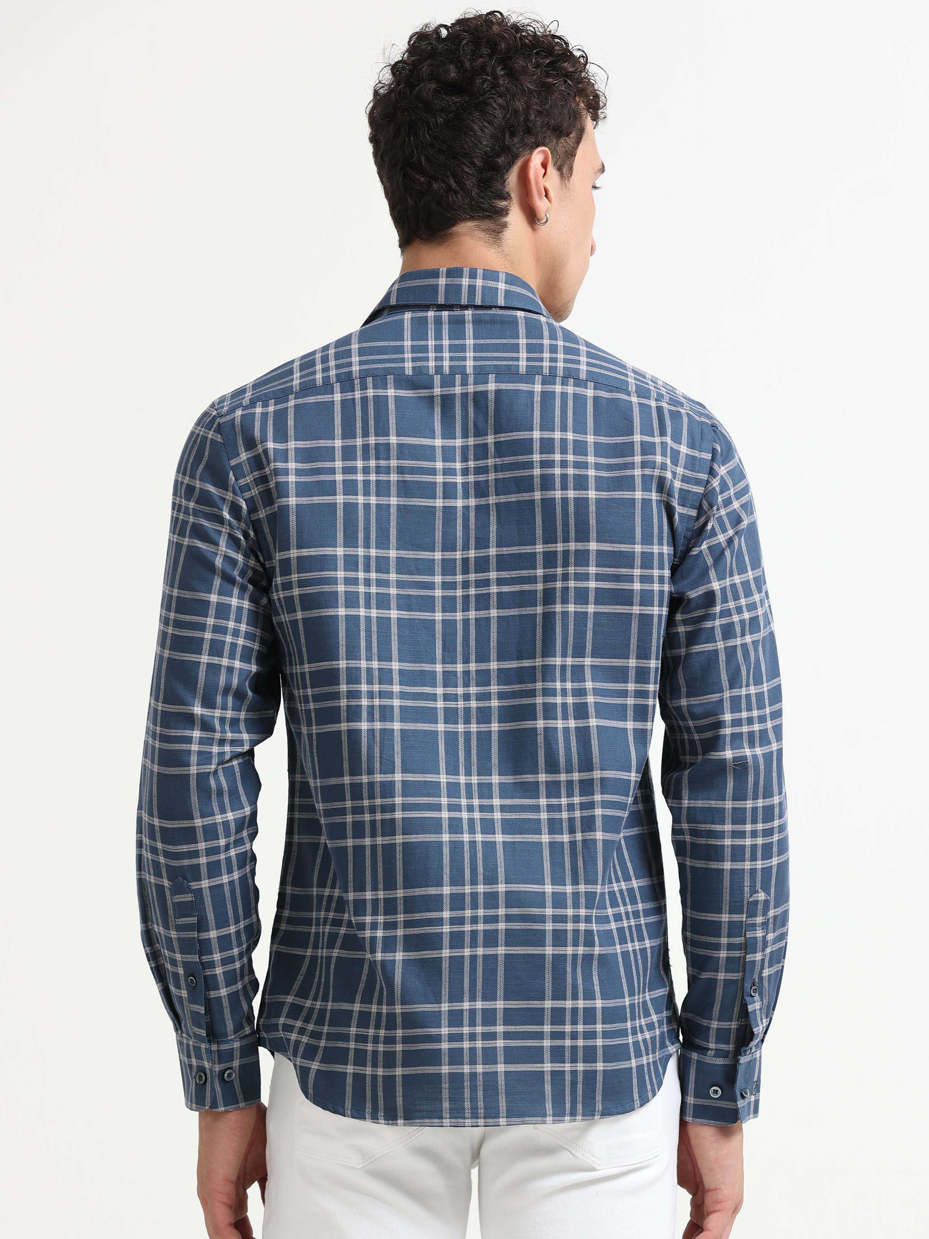 Graphite Blue Textured Check Jacquard Shirt