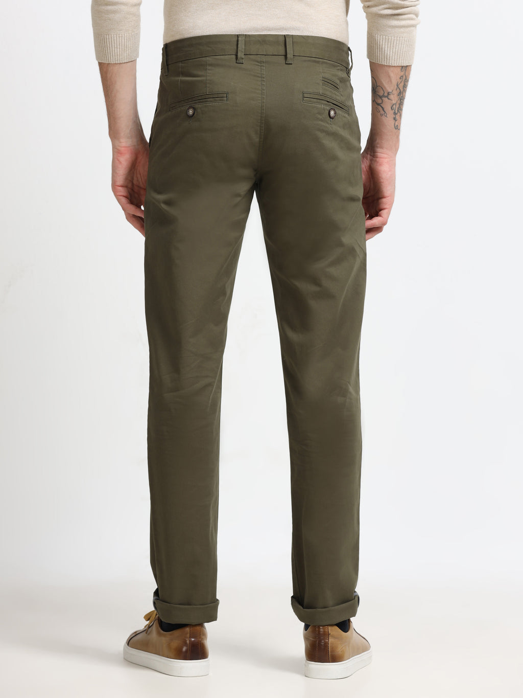 ARMY GREEN GAP TWILL STRETCH TROUSERS