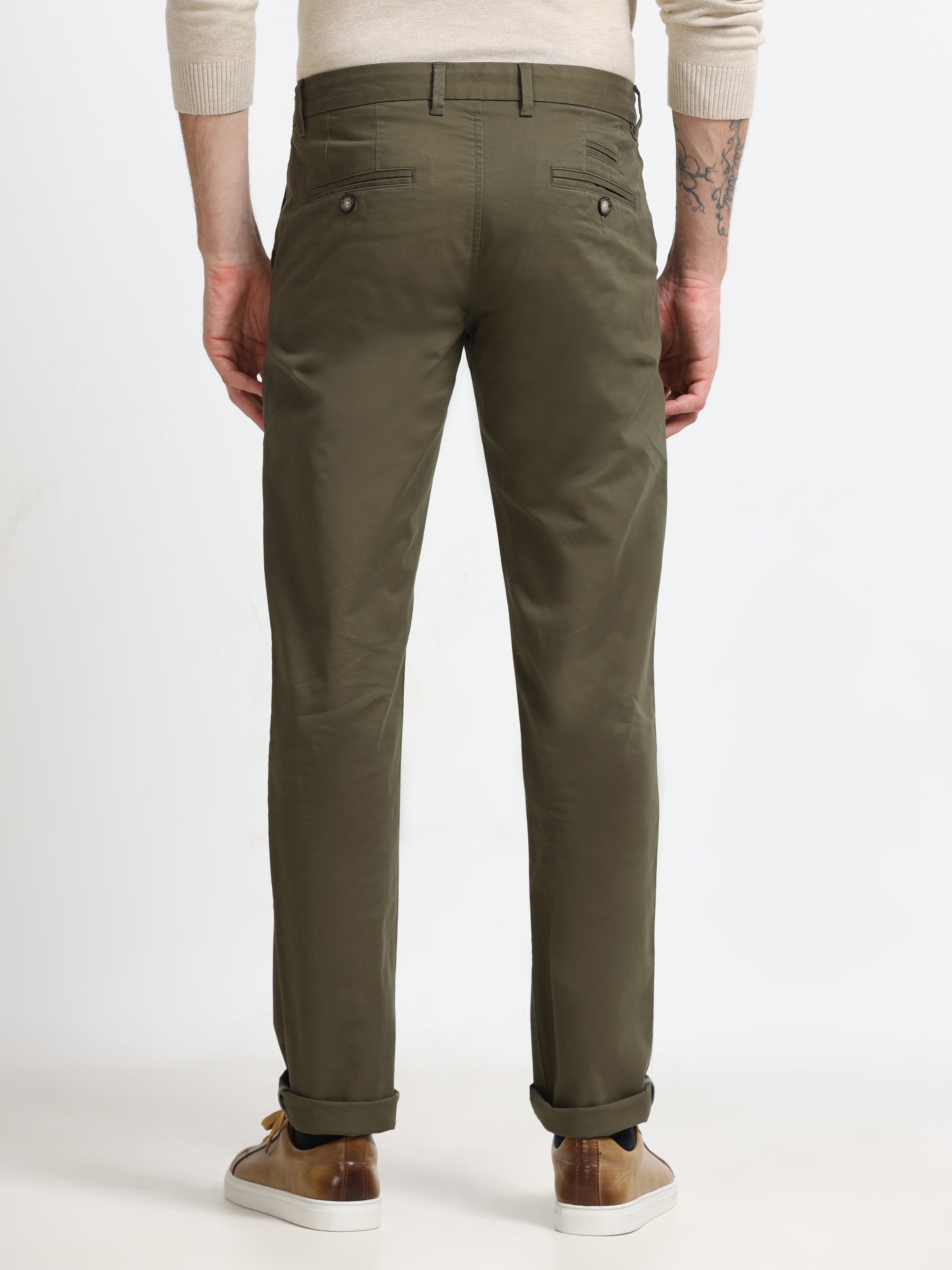 ARMY GREEN GAP TWILL STRETCH TROUSERS