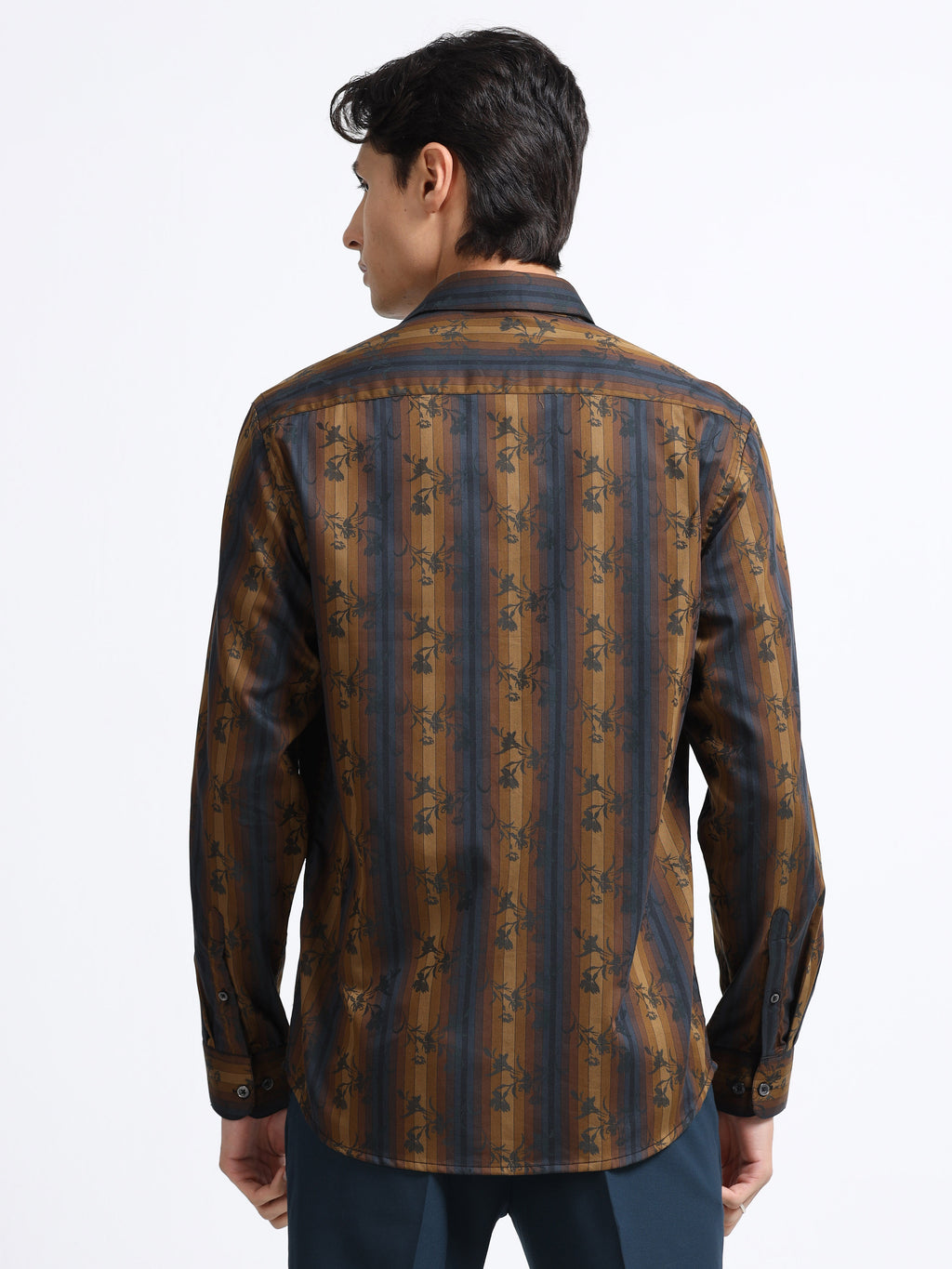 Midnight Copper Ornamental Floral Stripe Shirt
