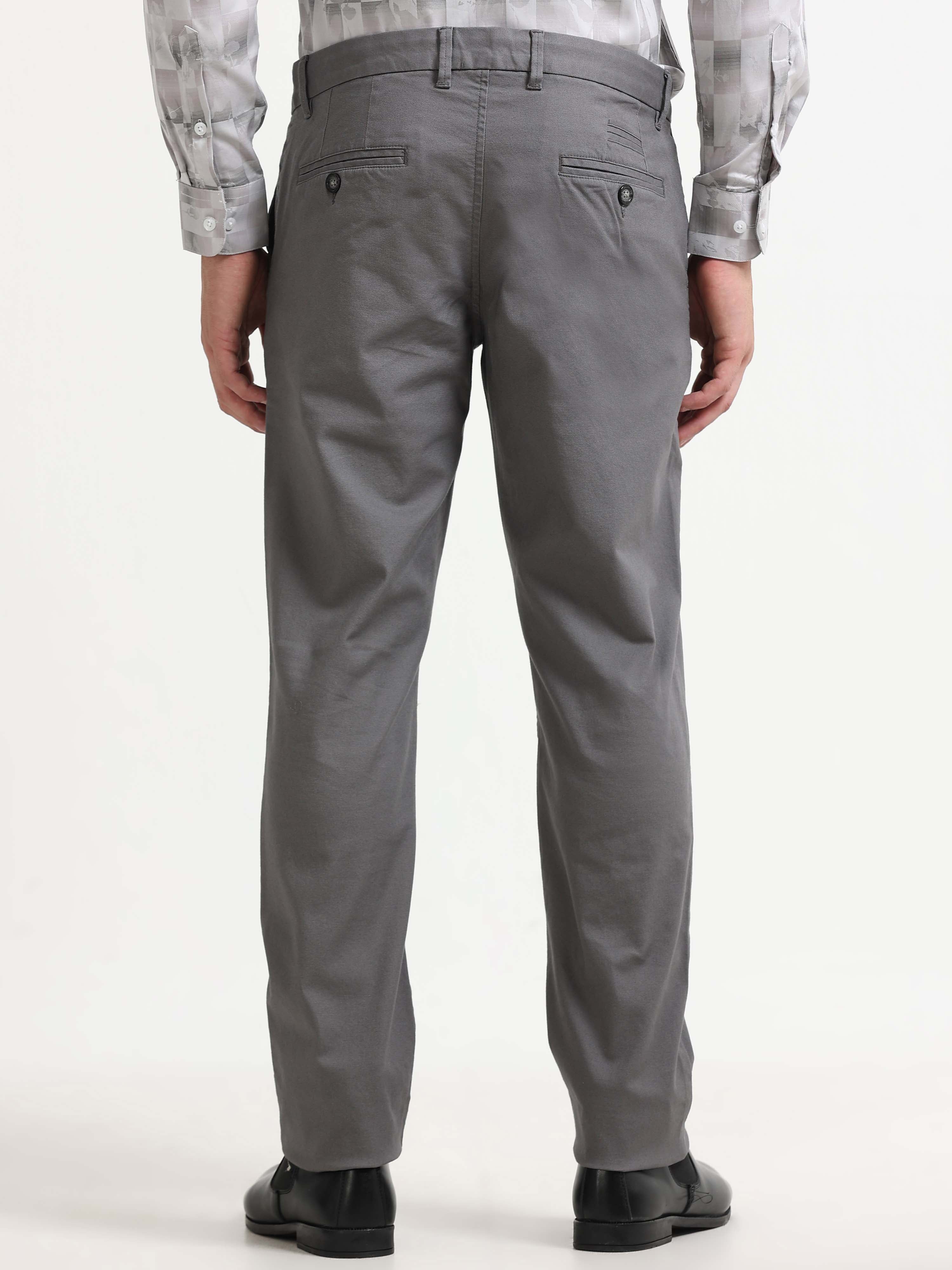 GREY DOBBIES COTTON LYCRA BLEND TROUSER