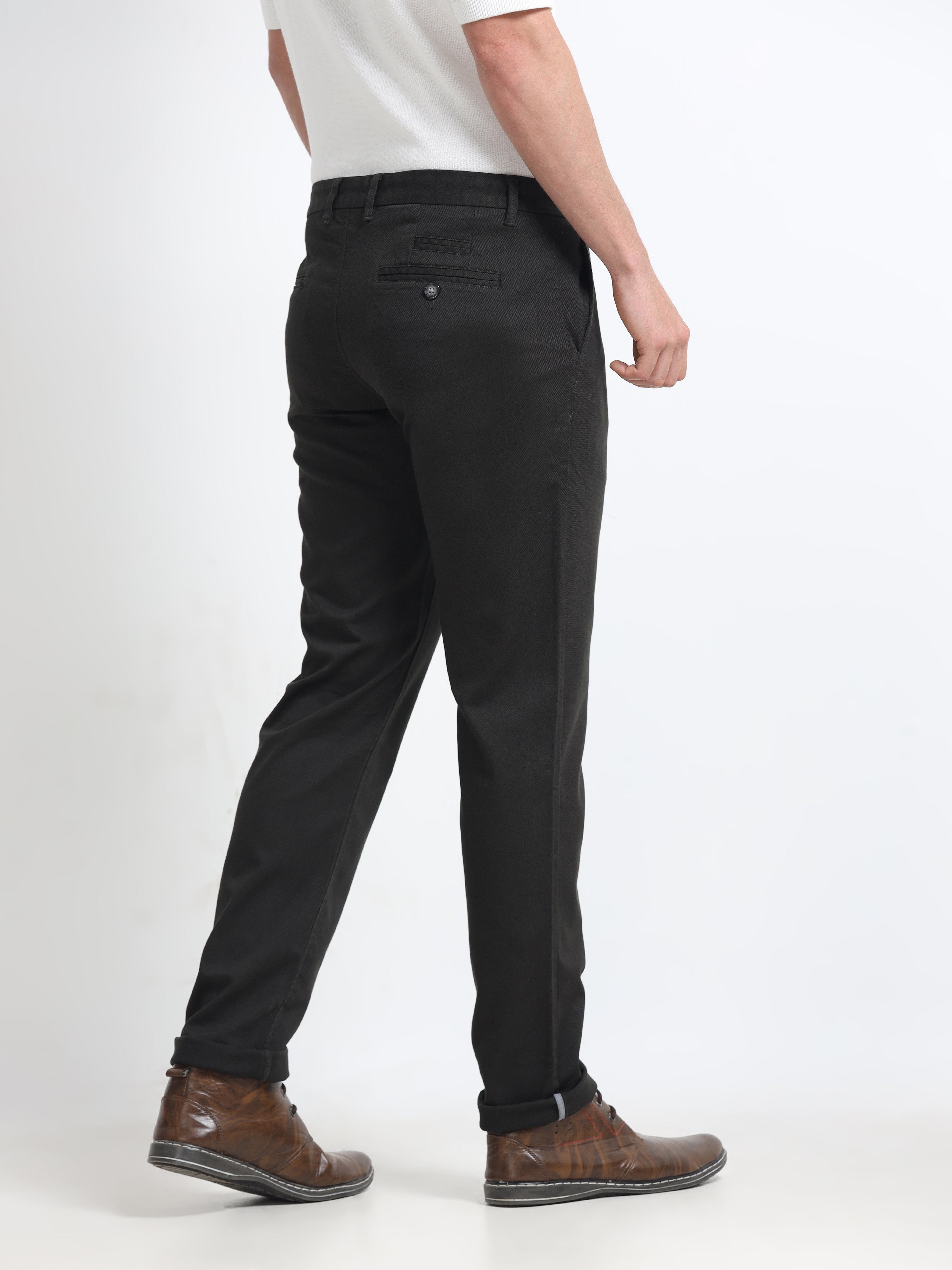DARK GREEN DOBBIES COTTON LYCRA BLEND TROUSER