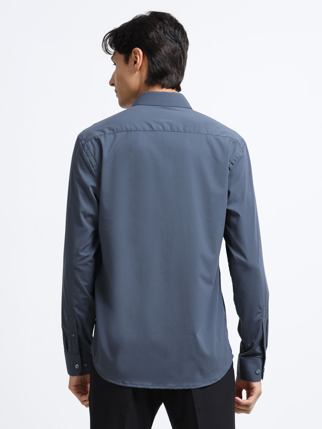 Midnight Slate Cotton Satin Stretch Solid Shirt