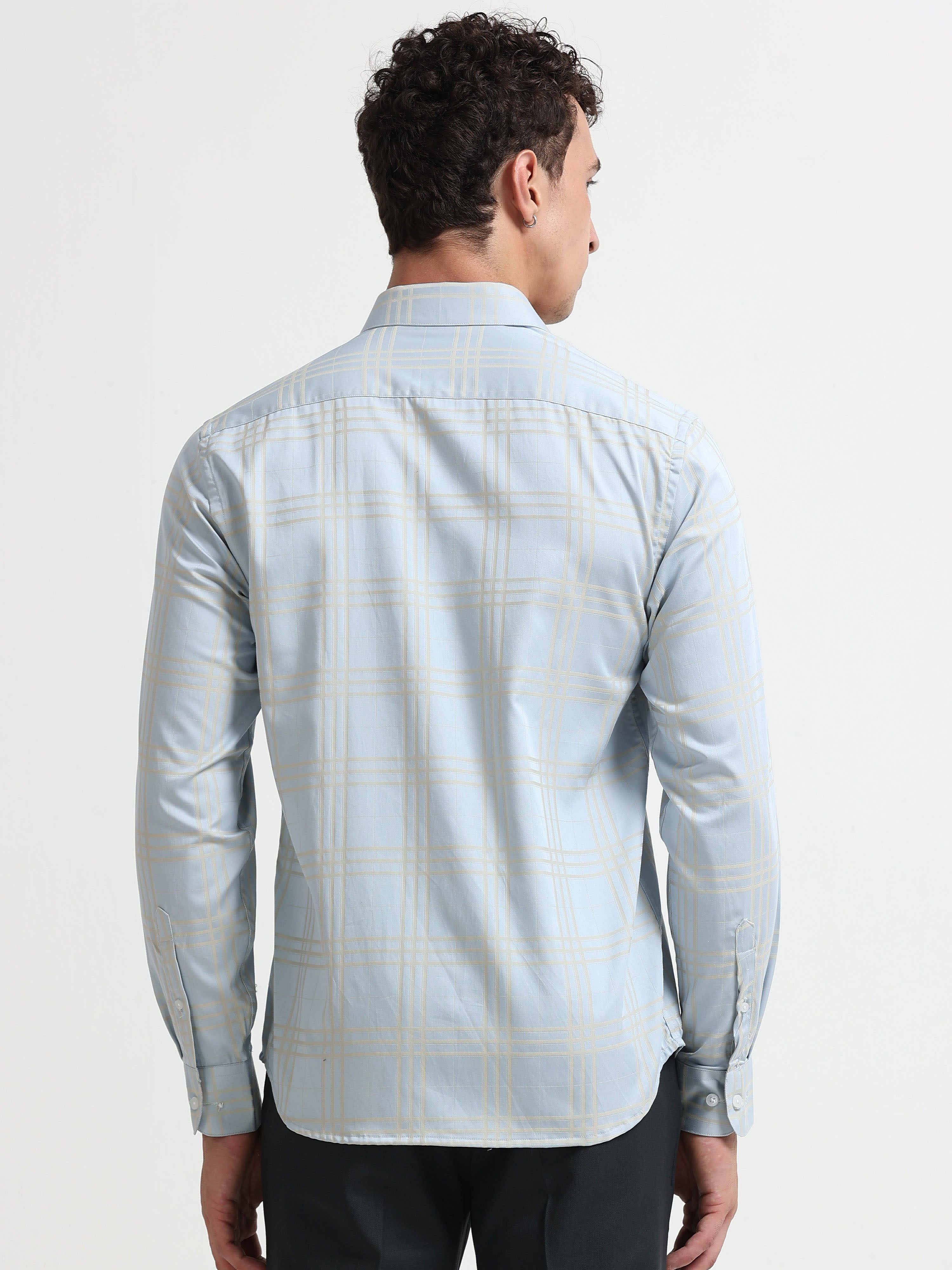 Sky Champagne Windowpane Jacquard Shirt