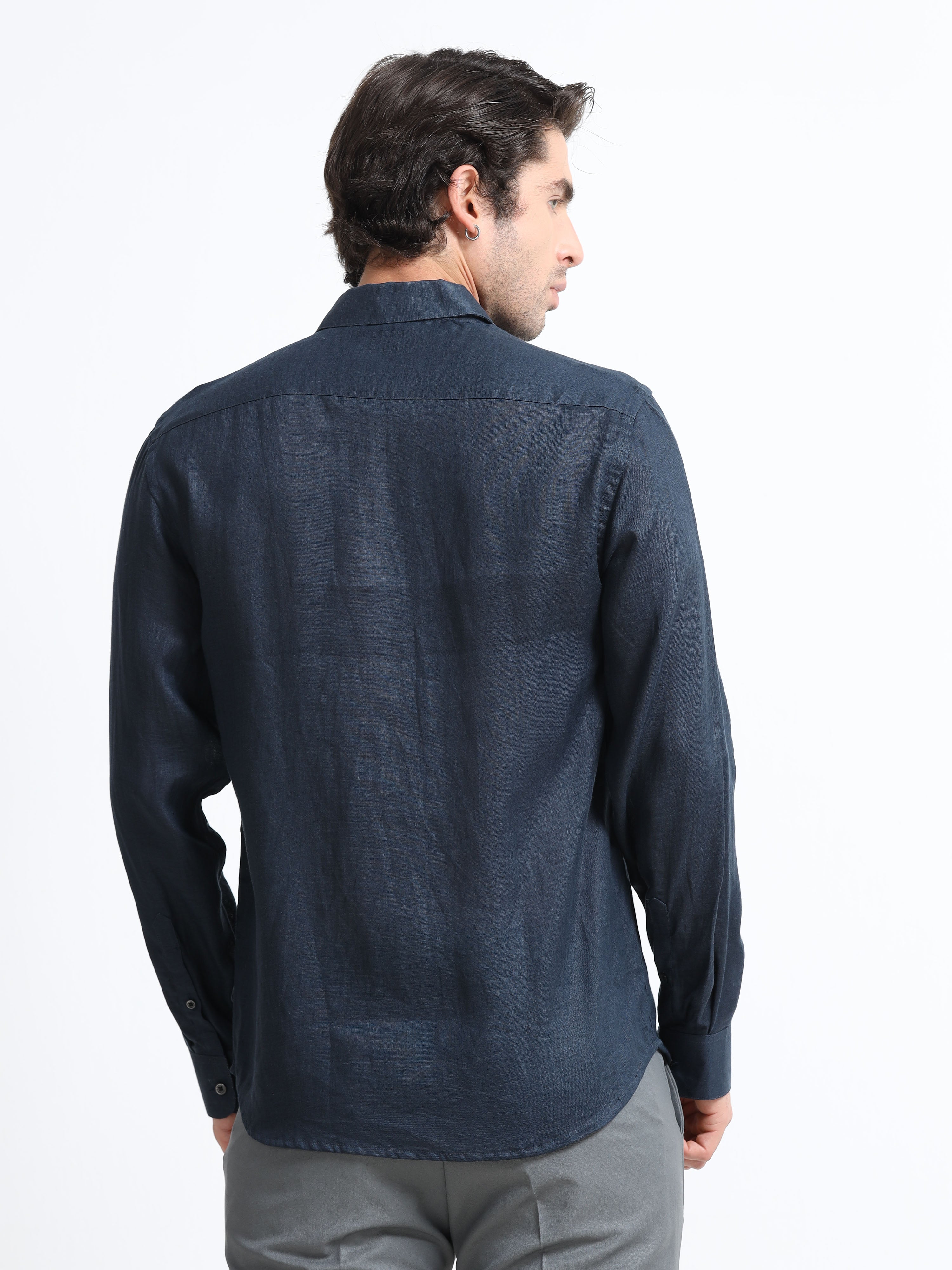 Midnight Blue Linen Solid Shirt
