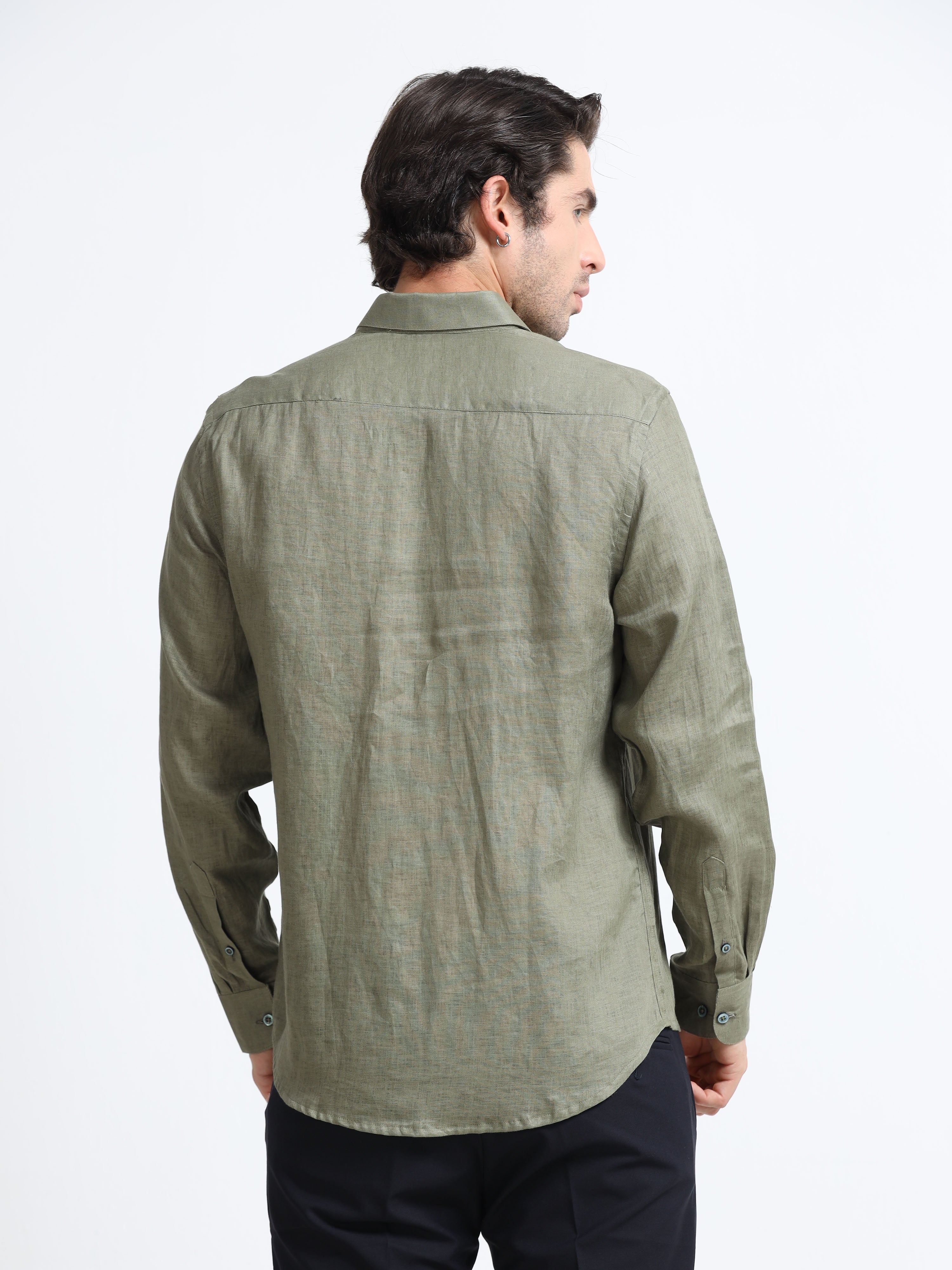 Rustic Olive Essential Linen Solid Shirt