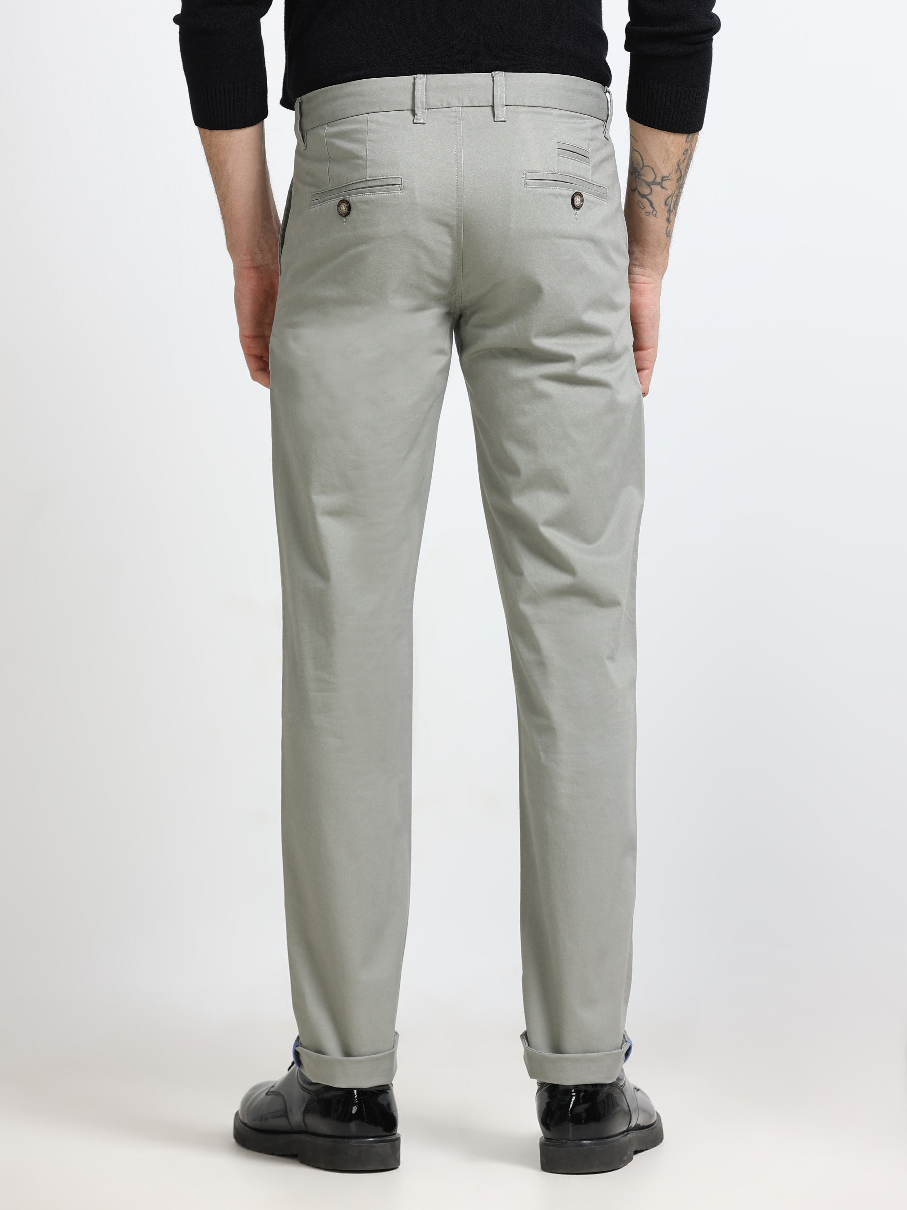 OLIVE GREY CONVERSE COTTON LYCRA STRECTH TROUSERS