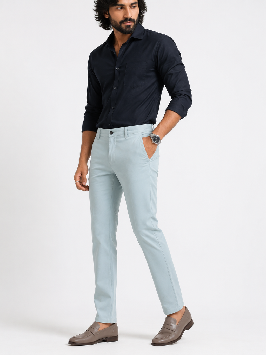 Bluish Grey Twill Trouser