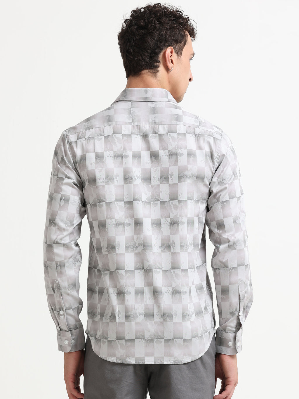 Silver Shadow Floral Checkerboard Jacquard Shirt