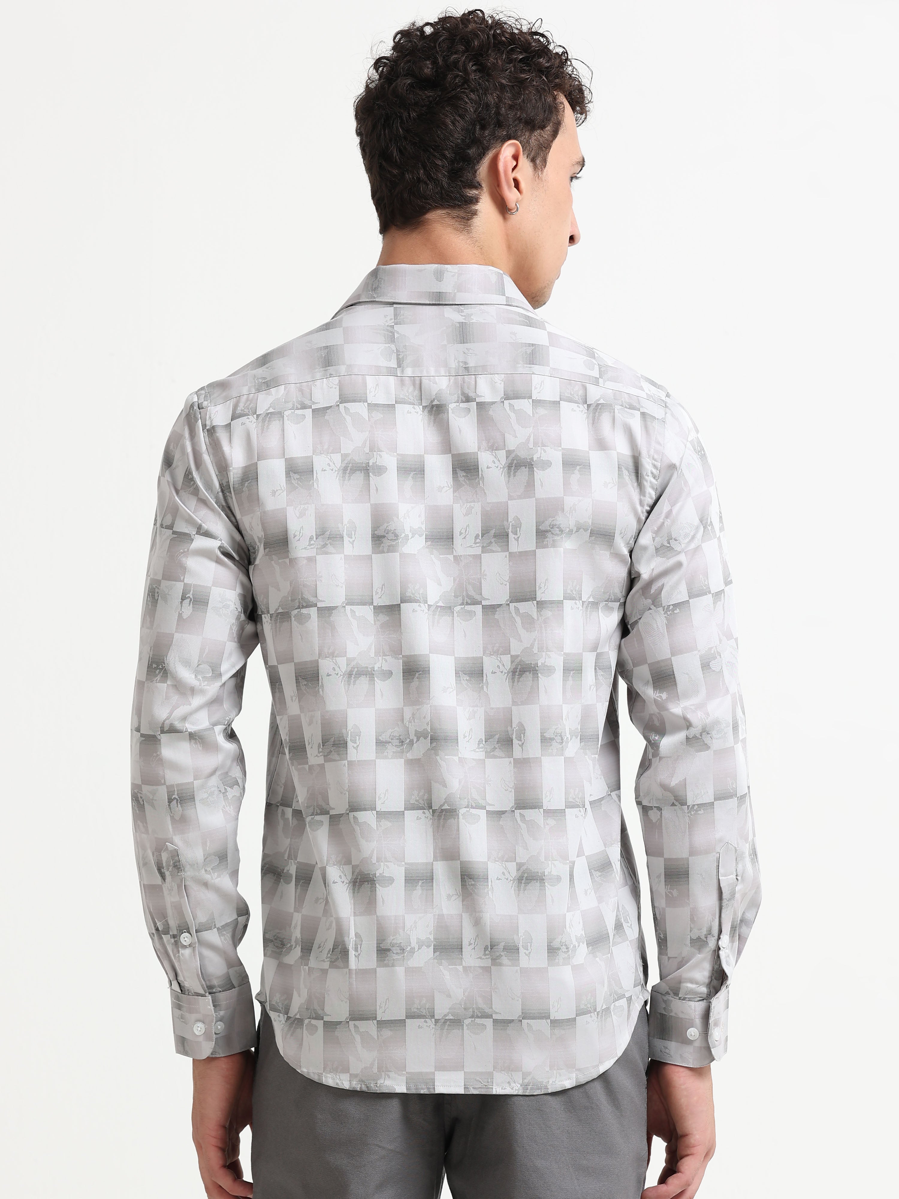 Silver Shadow Floral Checkerboard Jacquard Shirt