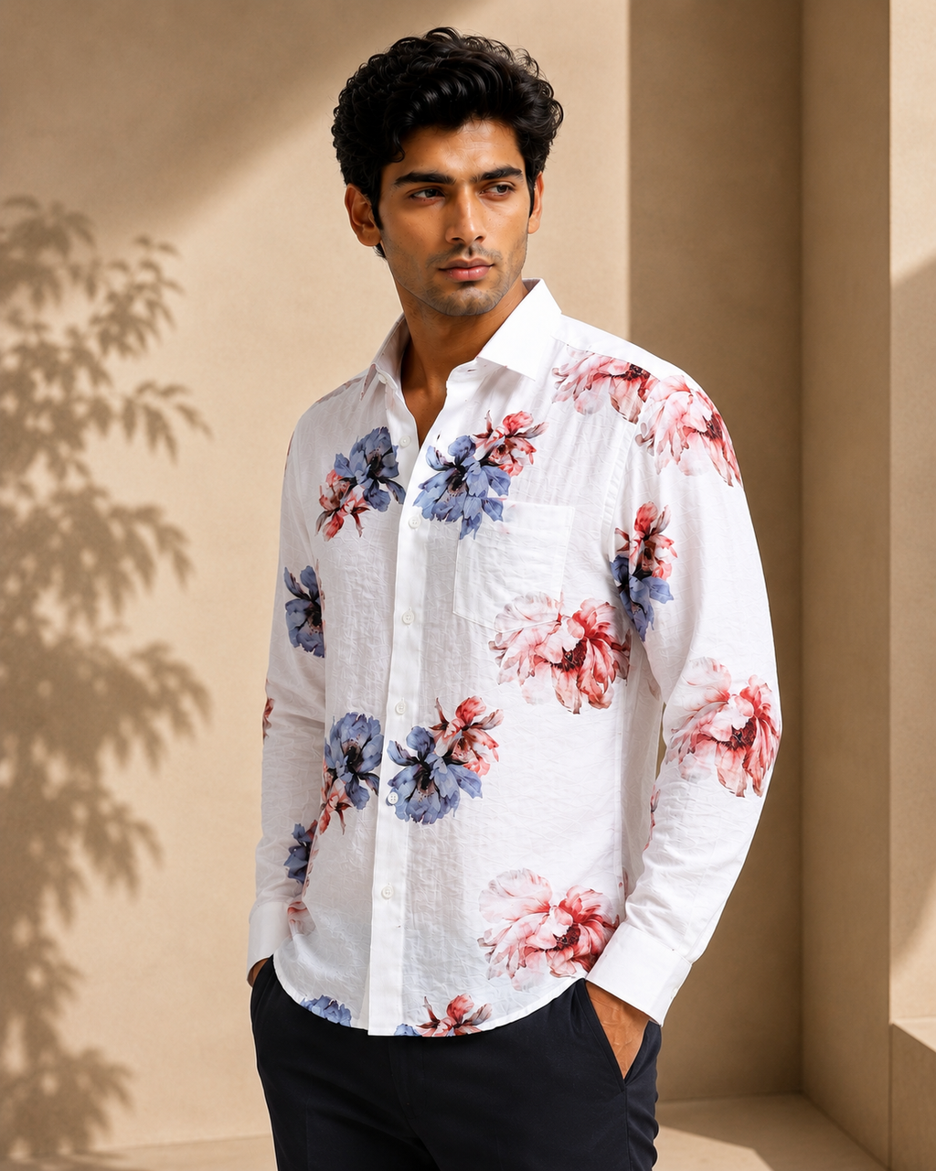 Ethereal Flora Cotton Crinkle Printed Shirt