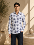 Coastal Ginkgo Indigo Cotton Textured Printed Shirt