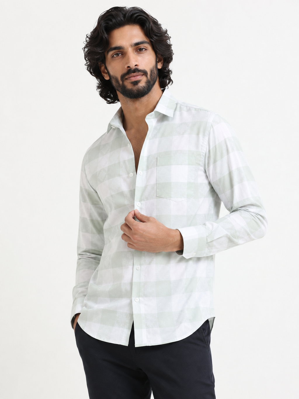 Pistachio Check Artisan Jacquard Shirt