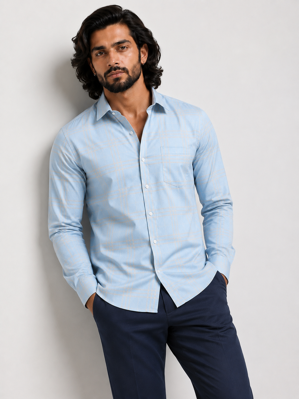 Sky Champagne Windowpane Jacquard Shirt
