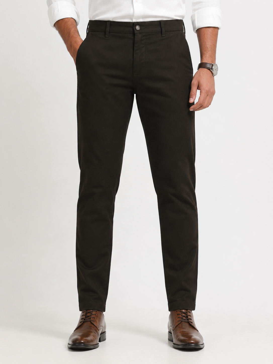 Dark Olive Brown Dobby Trouser