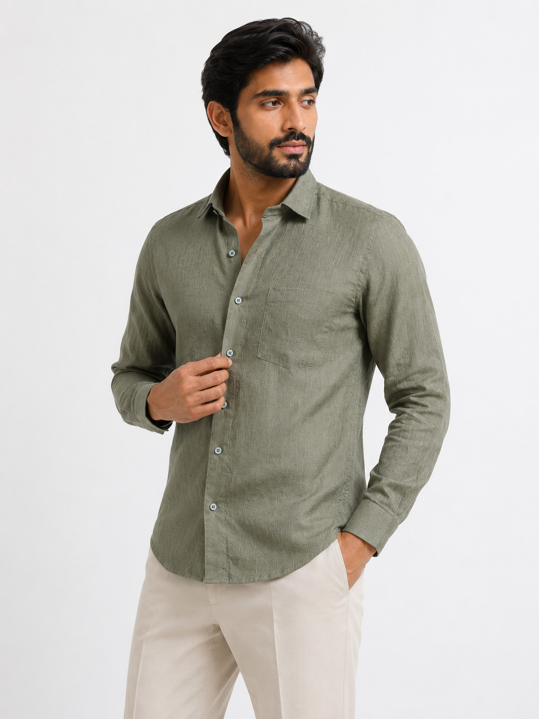 Rustic Olive Linen Shirt