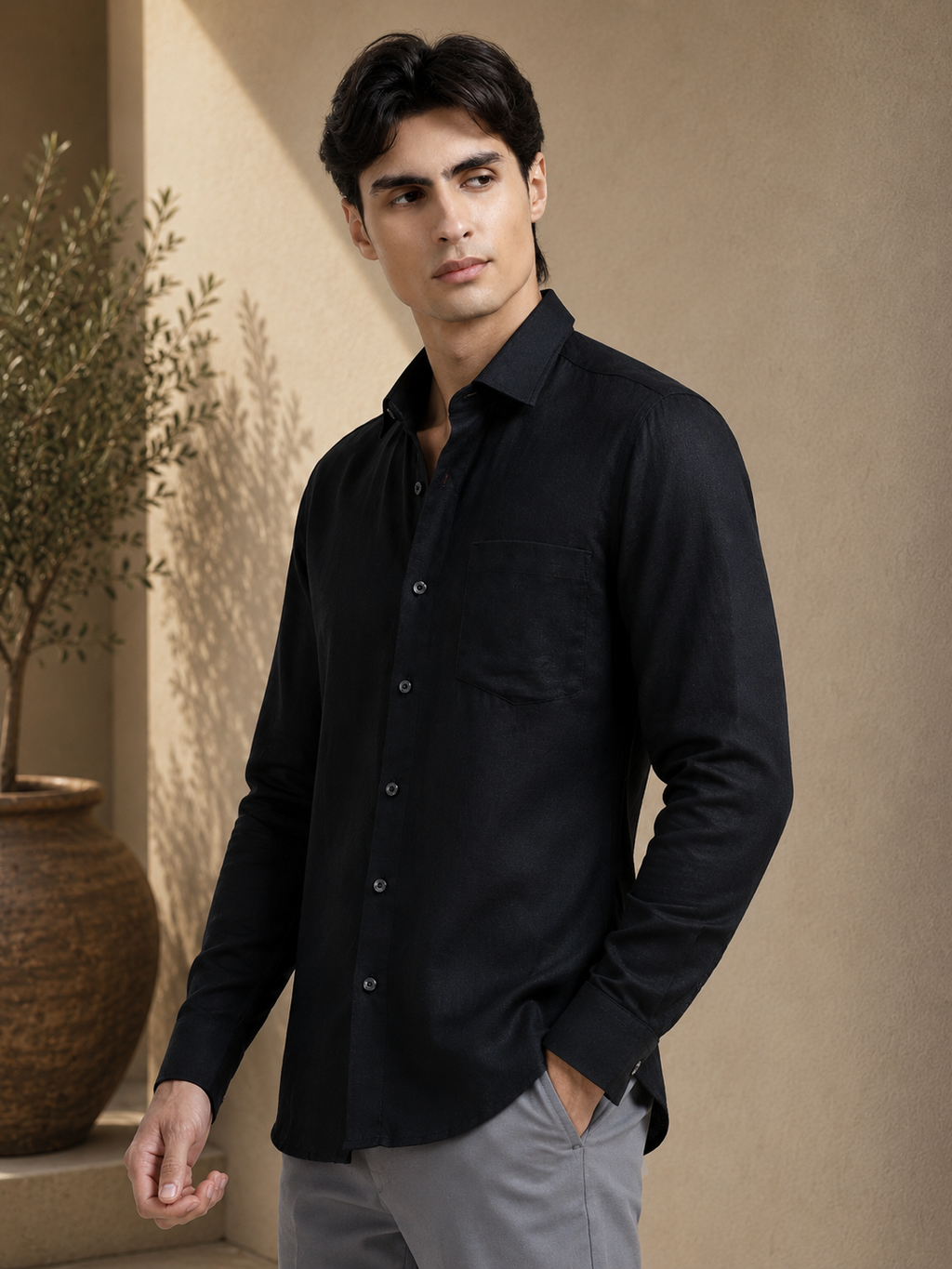 Midnight Black Linen Solid Shirt