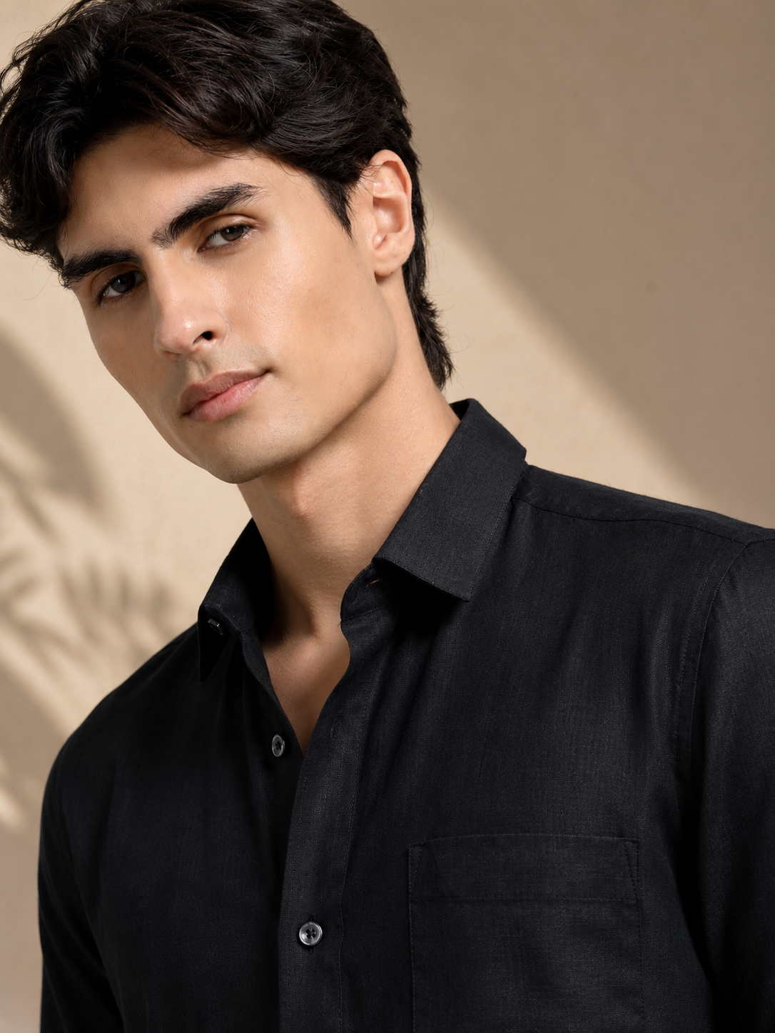 Midnight Black Linen Solid Shirt
