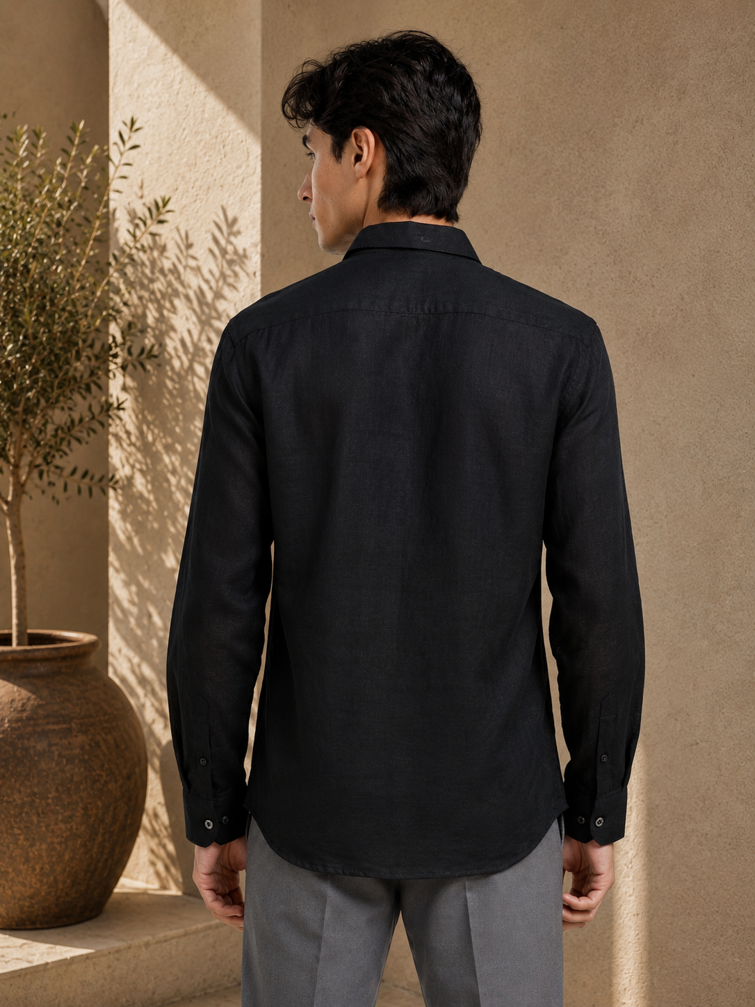 Midnight Black Linen Solid Shirt