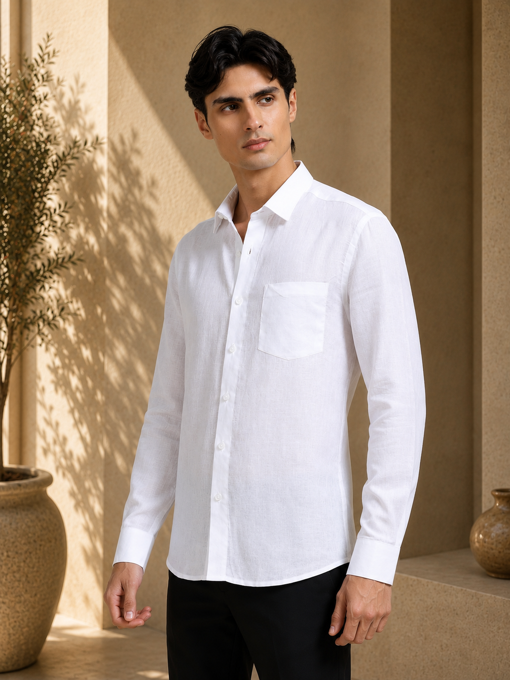 Arctic Breeze White Linen Solid Shirt