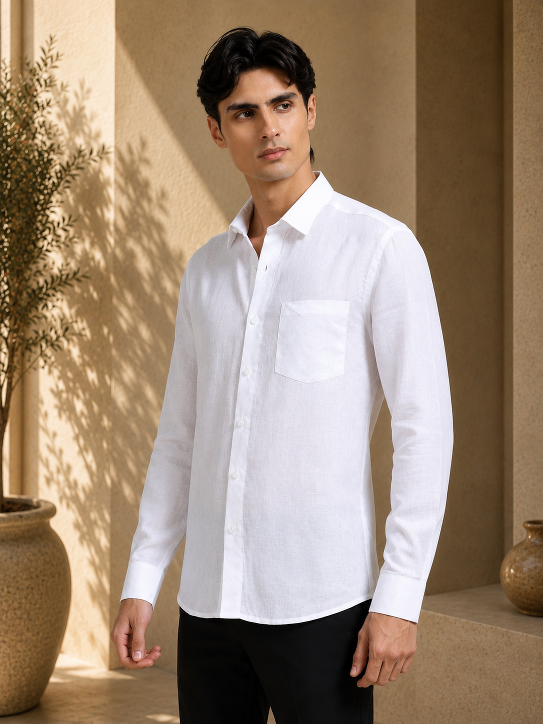 Arctic Breeze White Linen Solid Shirt
