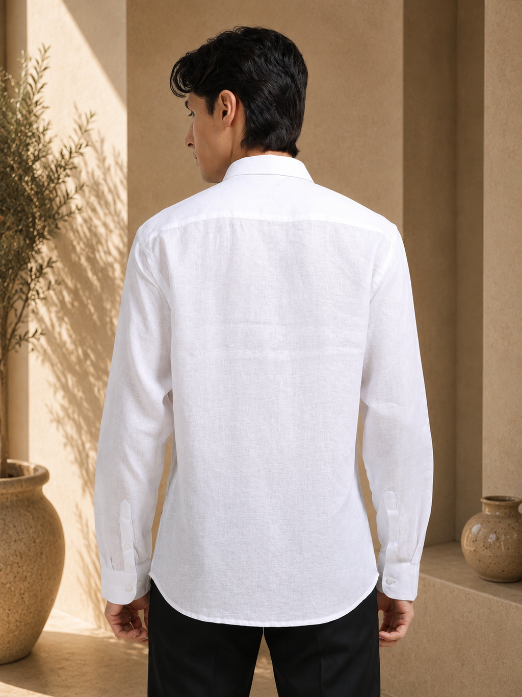 Arctic Breeze White Linen Solid Shirt