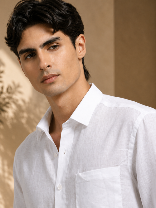 Arctic Breeze White Linen Solid Shirt