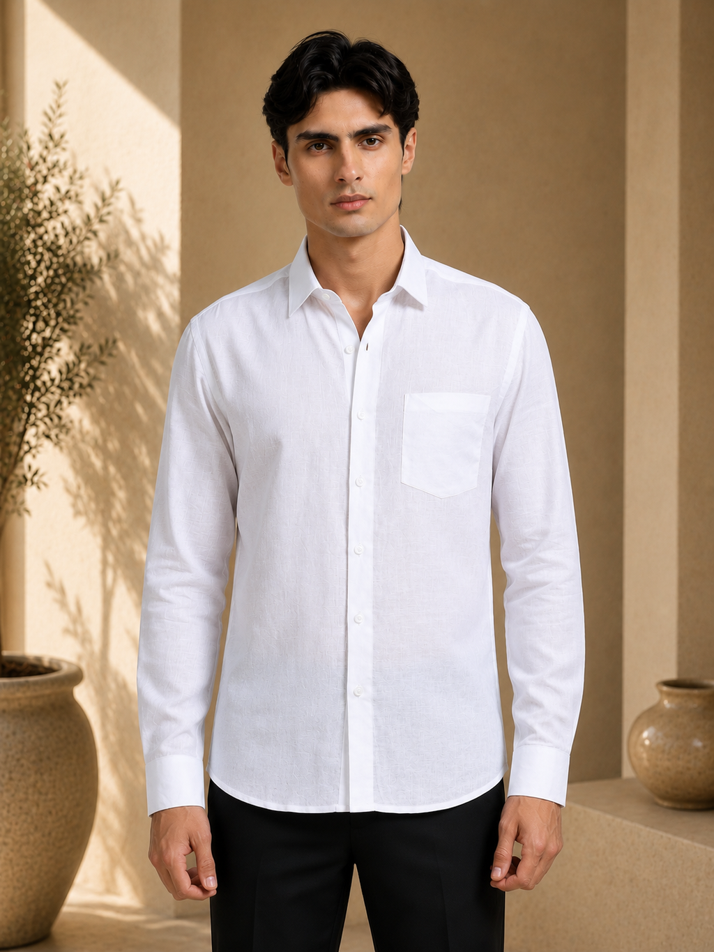 Arctic Breeze White Linen Solid Shirt