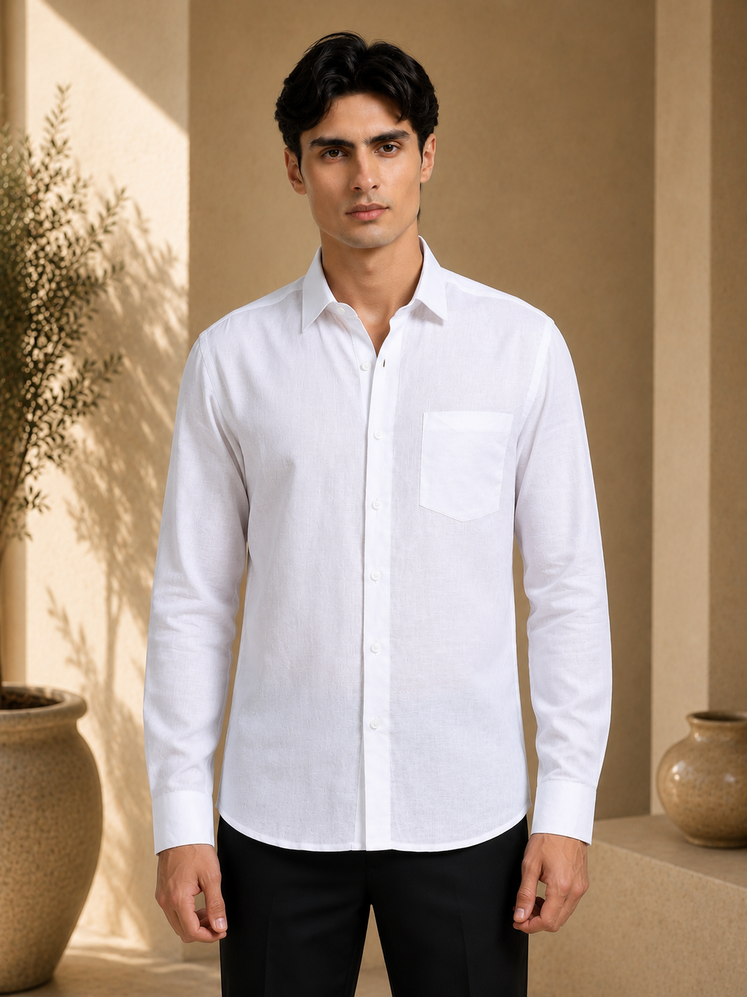 Arctic Breeze White Linen Solid Shirt