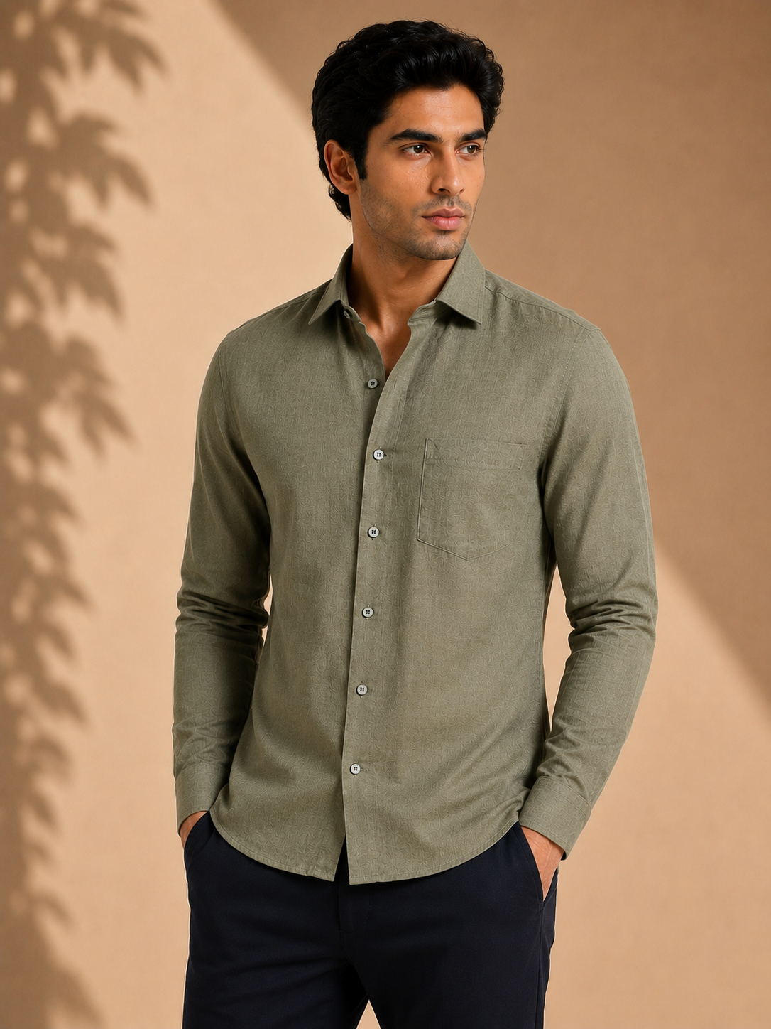 Rustic Olive Essential Linen Solid Shirt