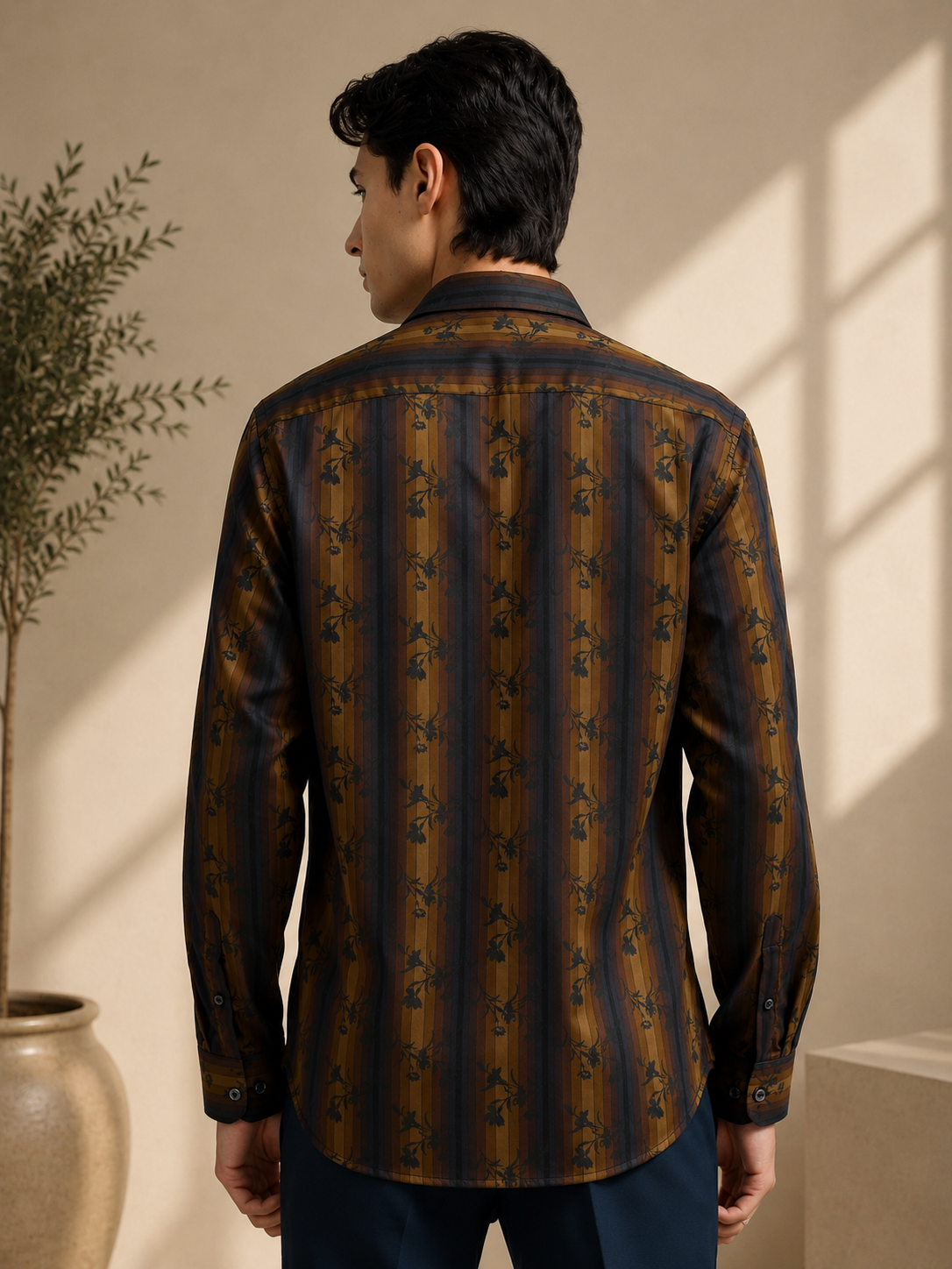 Midnight Copper Ornamental Floral Stripe Shirt