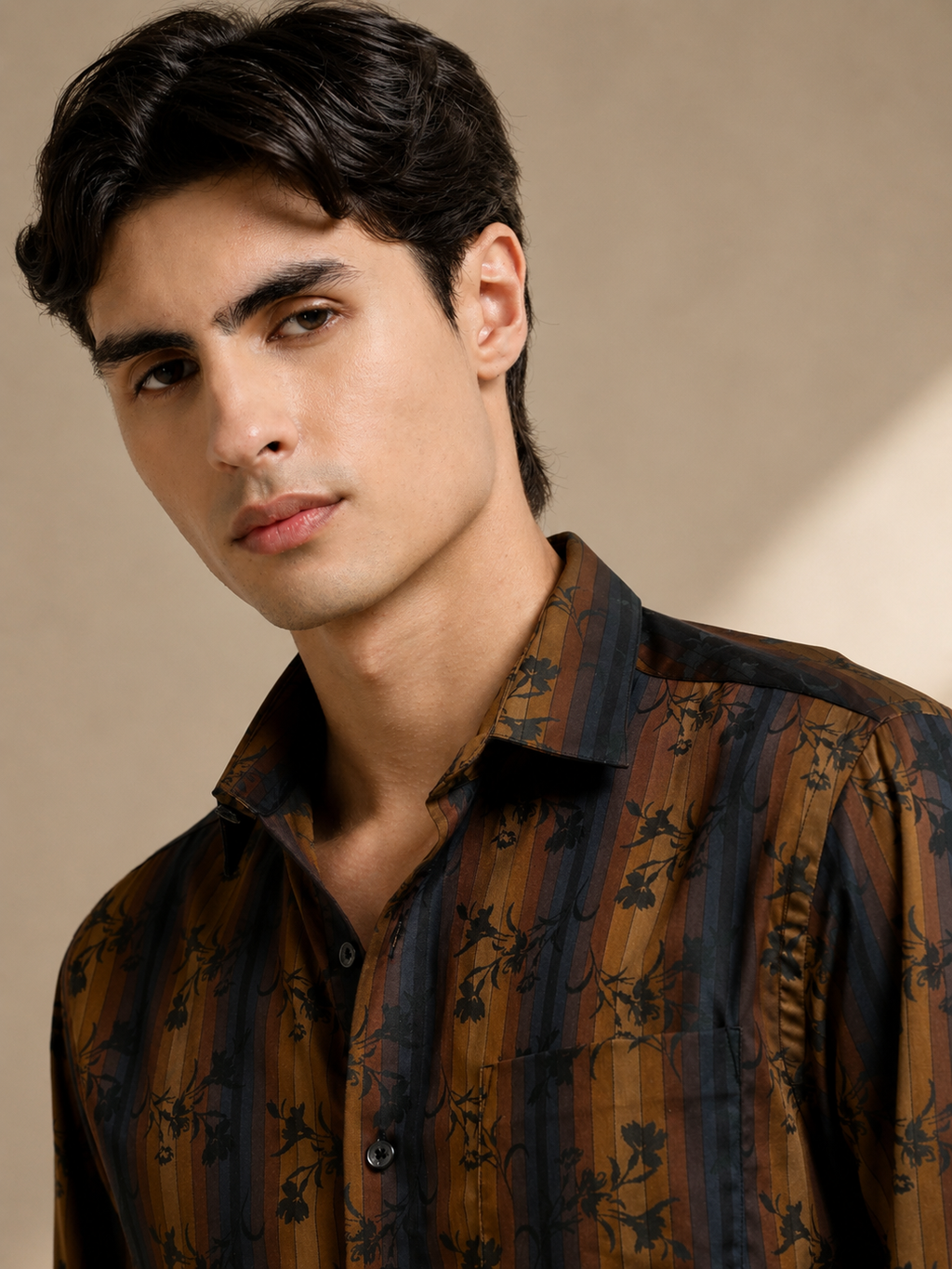 Midnight Copper Ornamental Floral Stripe Shirt